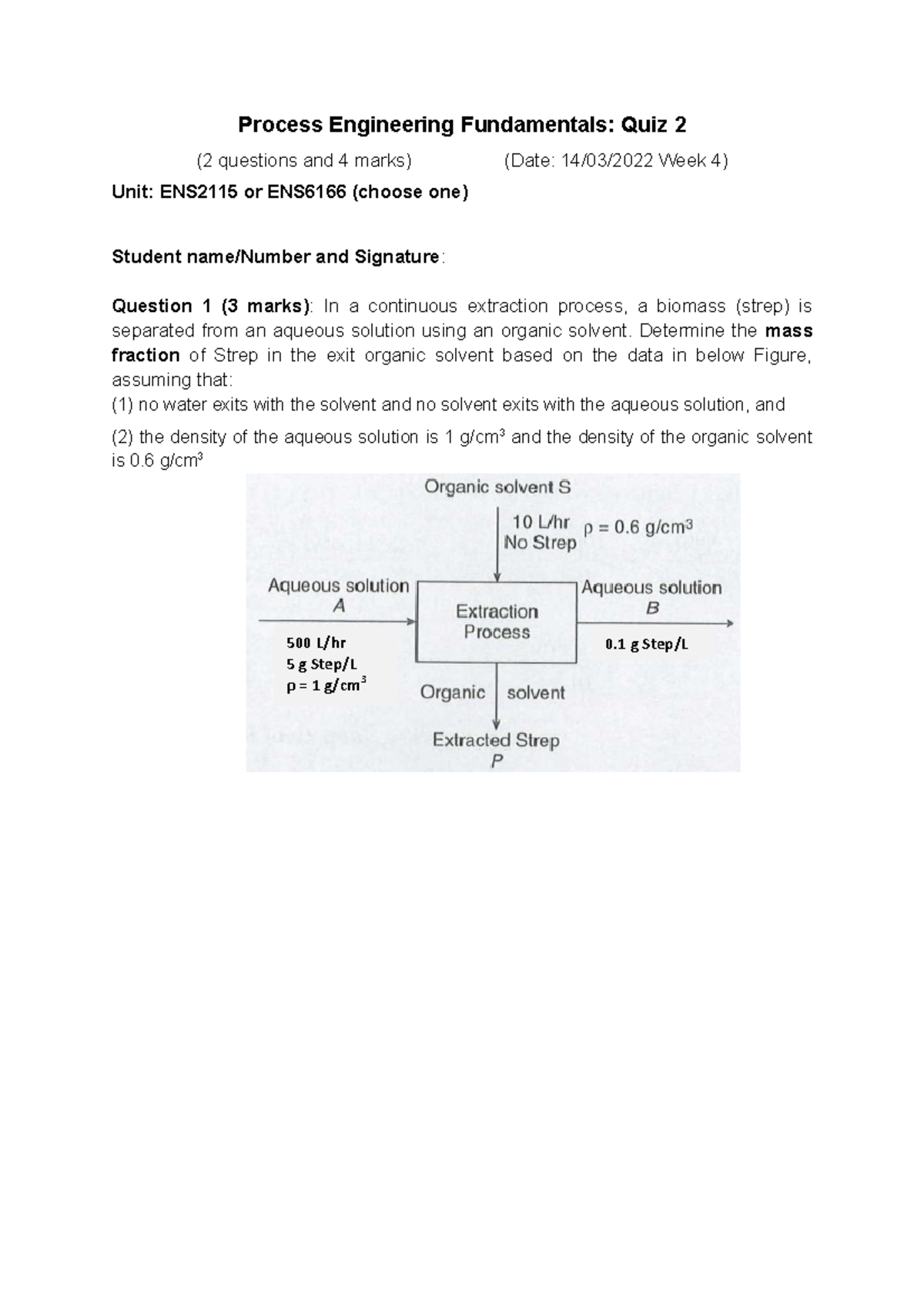 Quiz 2 - Hsh - Process Engineering Fundamentals: Quiz 2 (2 questions ...