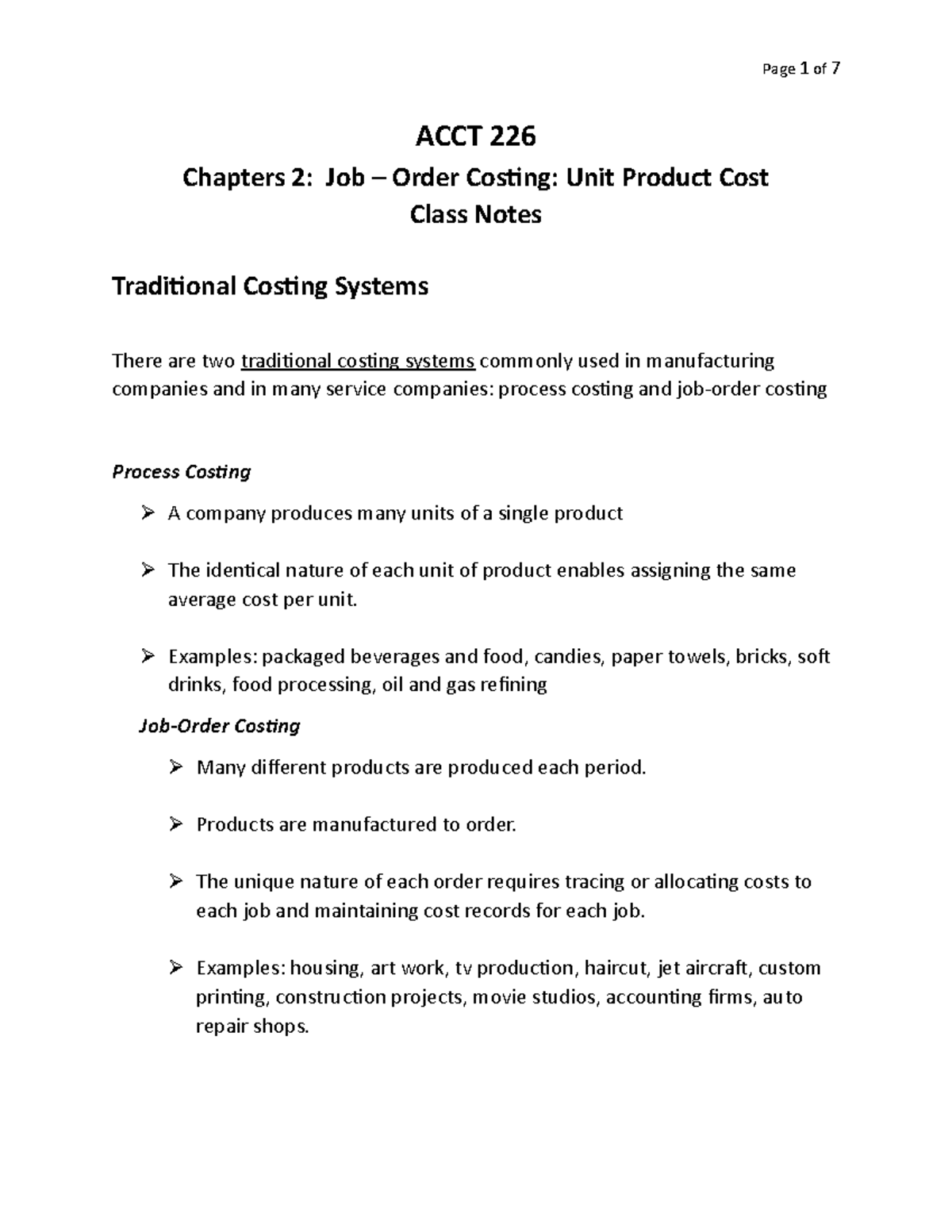 Managerial Accounting Second Lecture - ACCT 226 Chapters 2: Job – Order ...