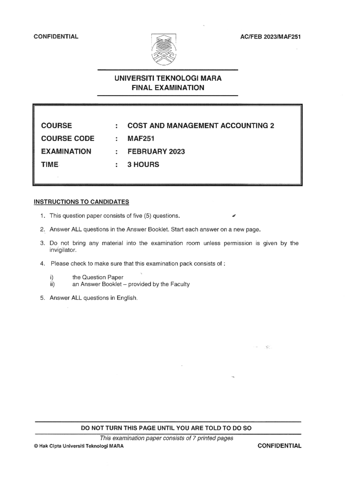 Q Maf251 Feb 2023 Final Exam Question Cost And Management Accounting Studocu Q Maf251 Feb 2023 Final Exam Question Cost And Management Accounting Studocu