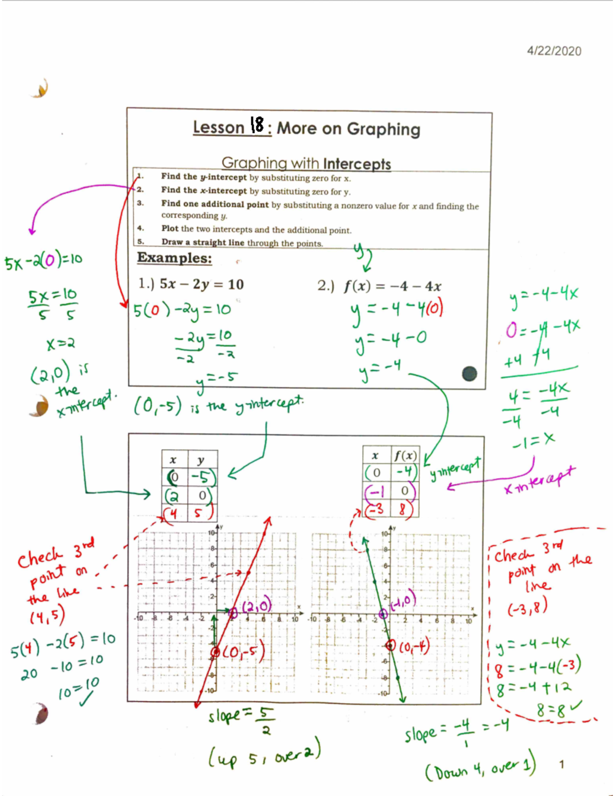 Lesson 18 notes key - Lesson 18. More on Graphing Graphing with ...