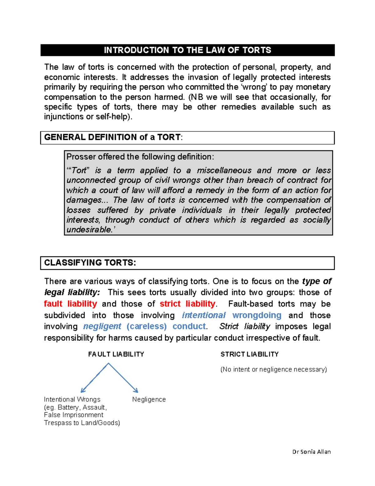 Brief Introduction TO THE LAW OF Torts Overview AND Types OF Torts ...