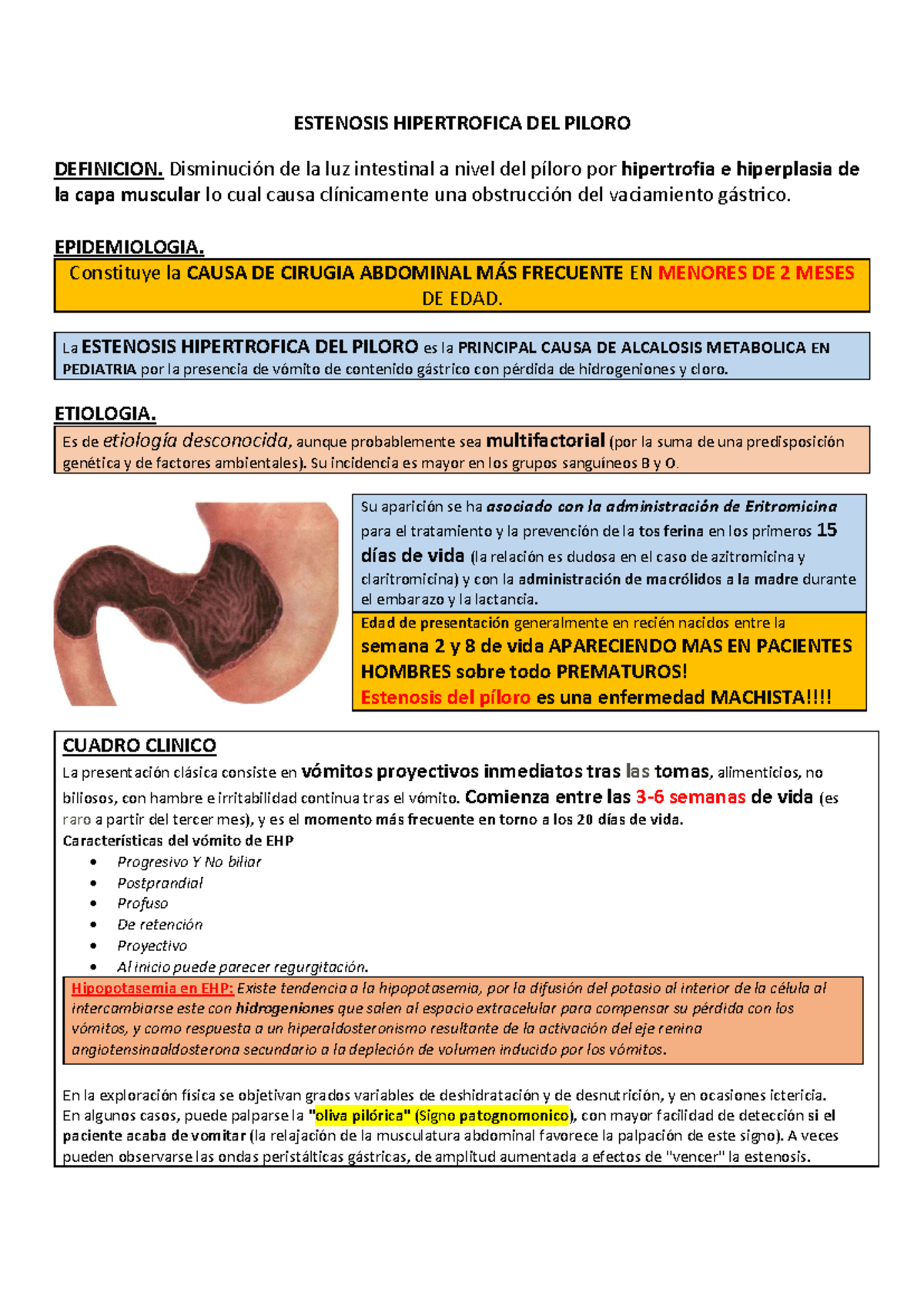 Estenosis DEL Piloro - Resumen pediatria - ESTENOSIS HIPERTROFICA DEL ...