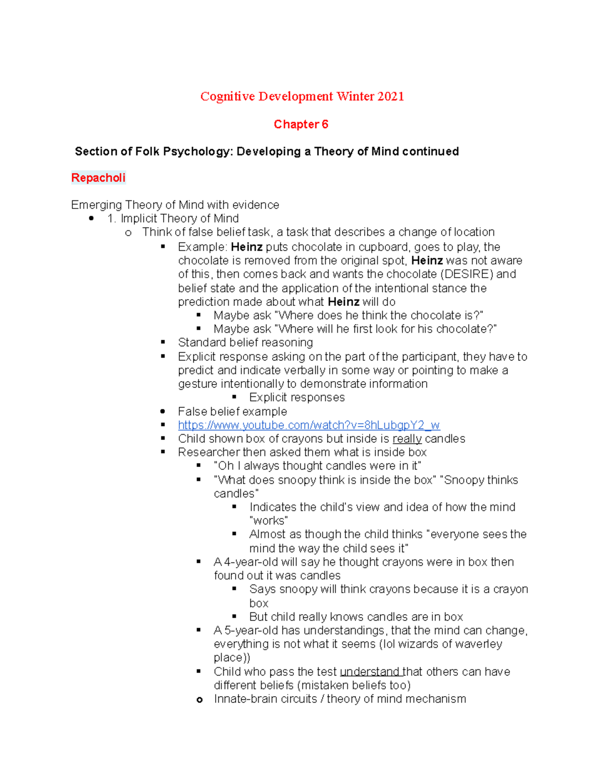 Cognitive Development Chapter 6 Sectrion of Folk Psychology Winter 2021 ...