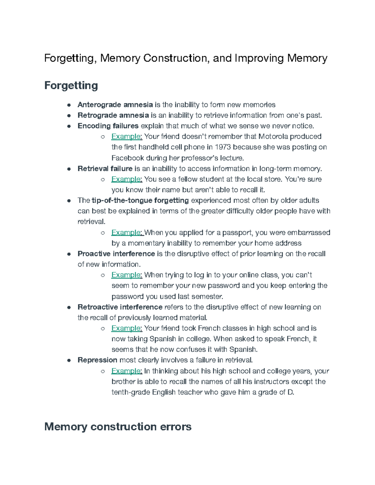 Forgetting, Memory Construction, And Improving Memory - Forgetting ...