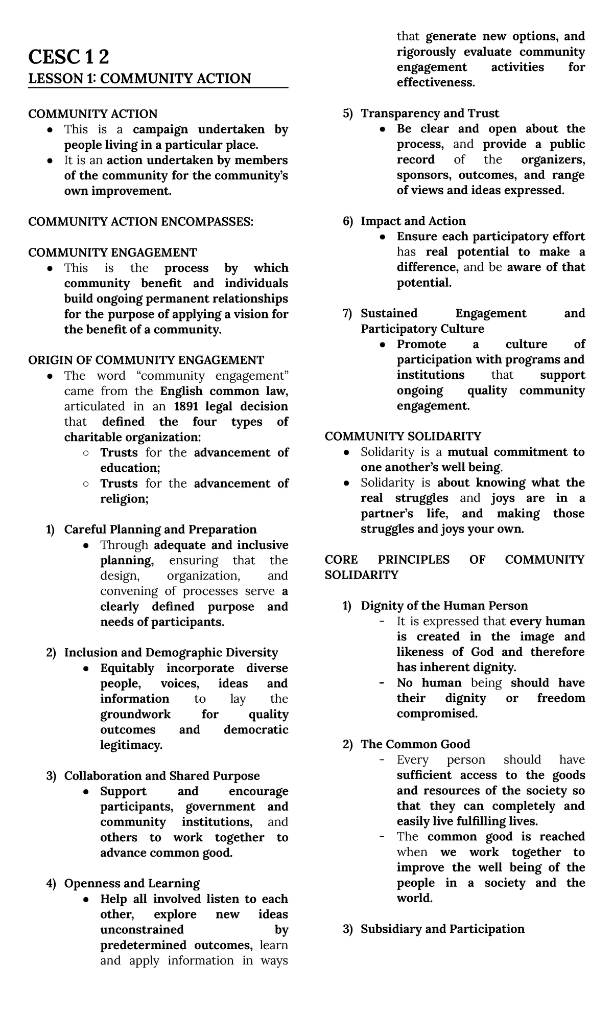 CESC 12 Final Examinations - CESC 1 2 LESSON 1 COMMUNITY ACTION ...