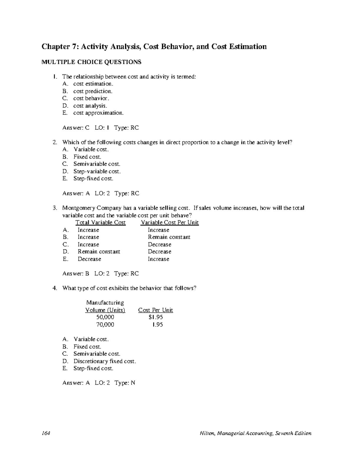 6 - Management Accounting - Chapter 7: Activity Analysis, Cost Behavior ...