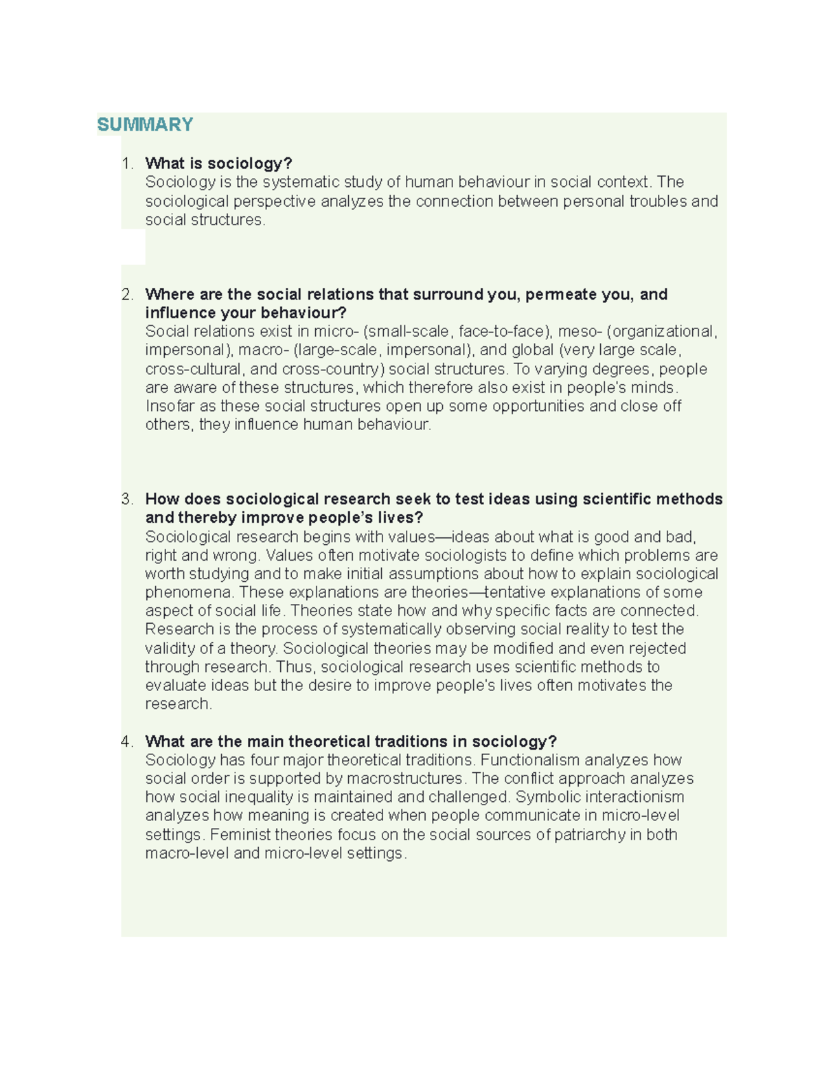 Summary- Chapter 1 - notes - SUMMARY What is sociology? Sociology is ...