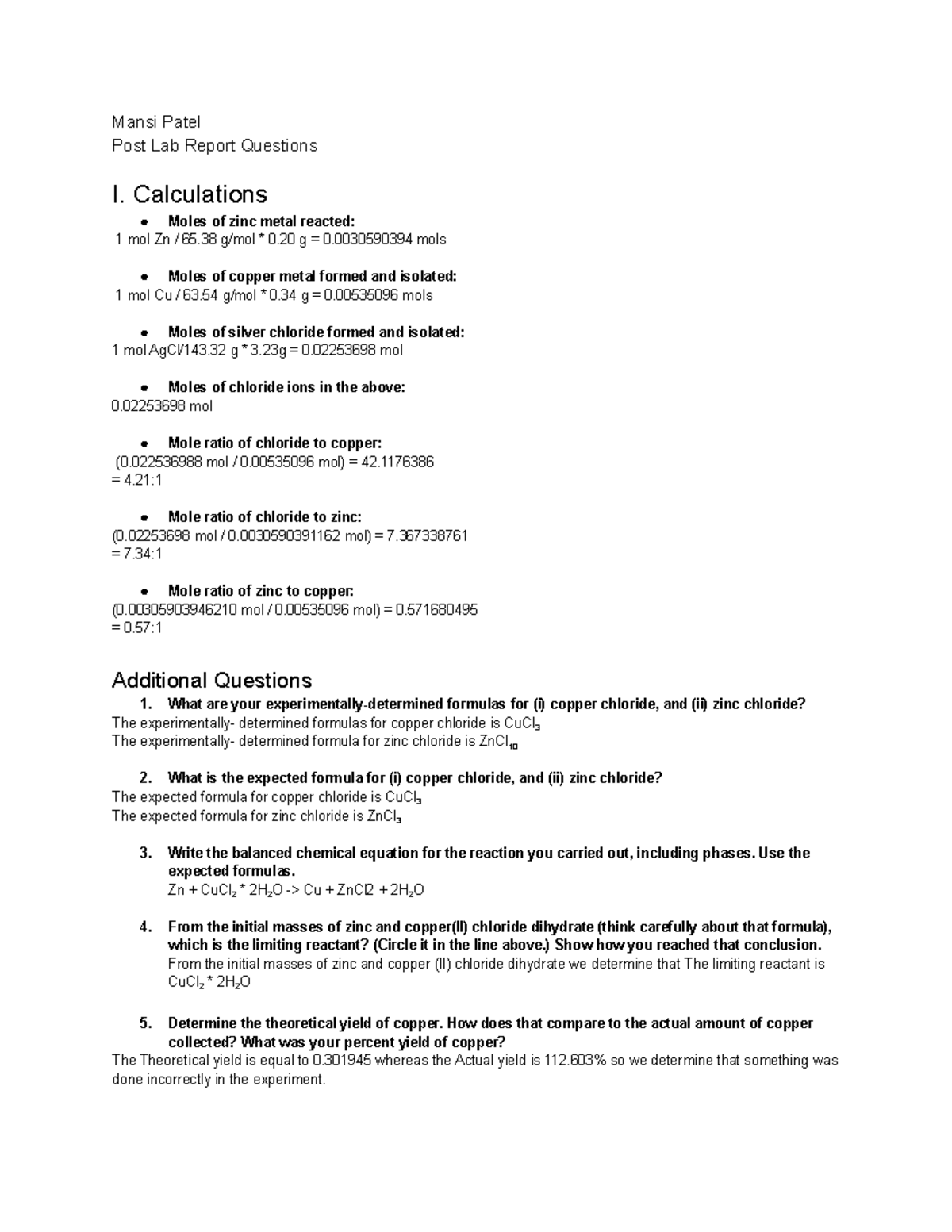 Copy of Post Lab 4 - Mansi Patel Post Lab Report Questions I ...