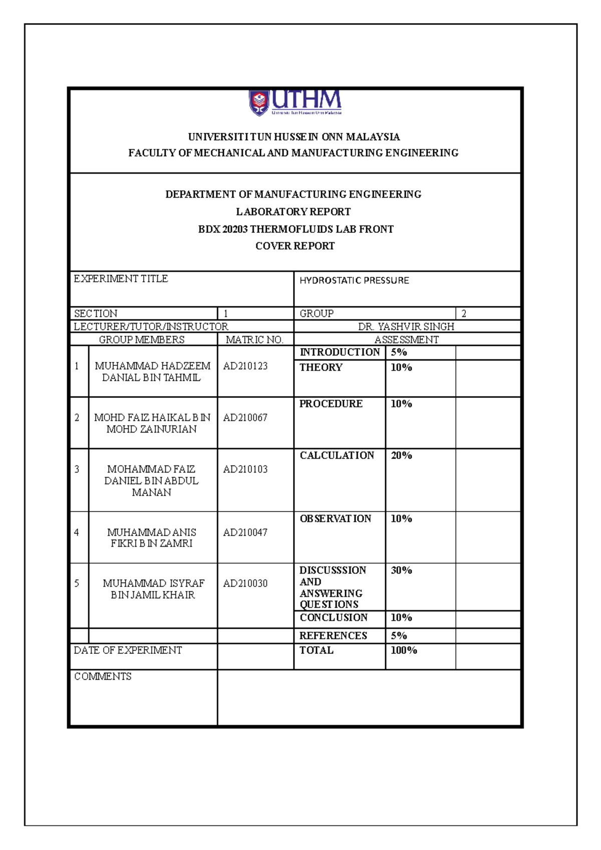 Marcet report - UNIVERSITI TUN HUSSEIN ONN MALAYSIA FACULTY OF ...