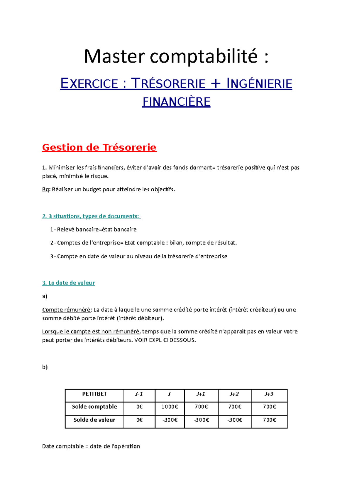 Master Comptabilit 26 - Master Comptabilité : EXERCICE : TRÉSORERIE ...