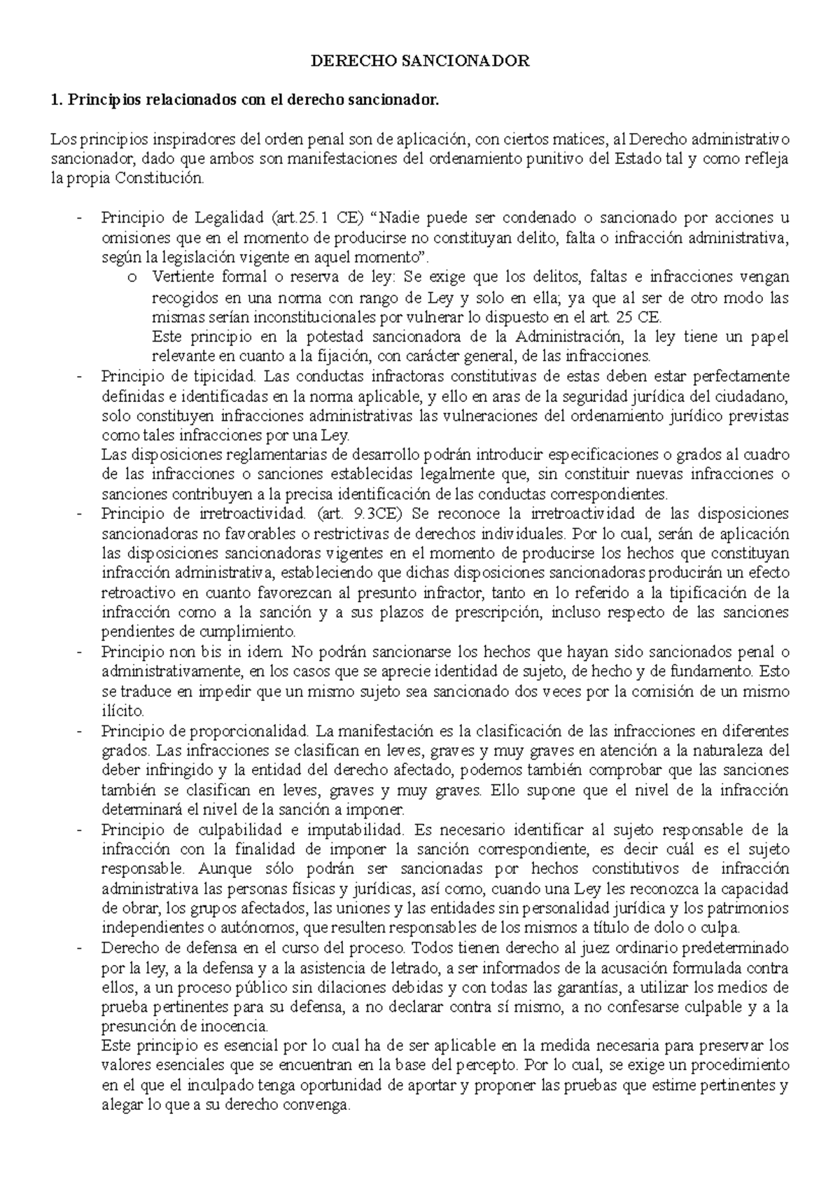 Apuntes Sancionador - DERECHO SANCIONADOR Principios Relacionados Con ...