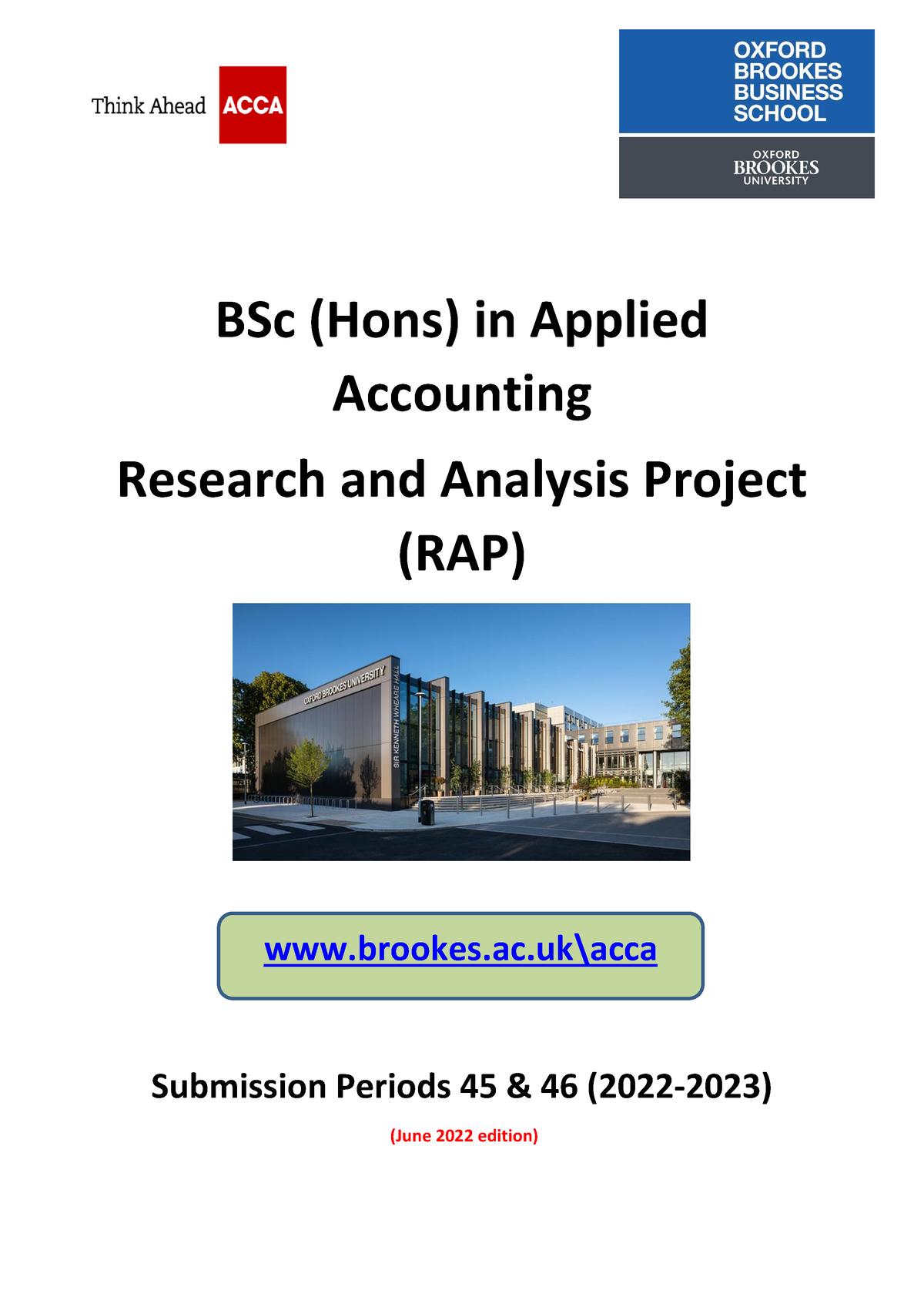 Obu information pack 22 23 BSc (Hons) in Applied Accounting Research