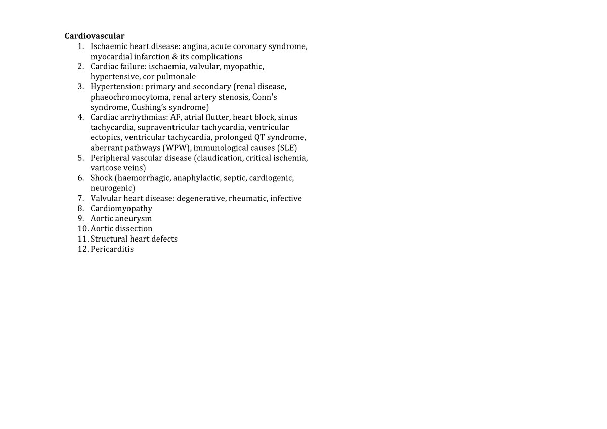 Cardiovascular Disease Notes 17psc206 Lboro Studocu