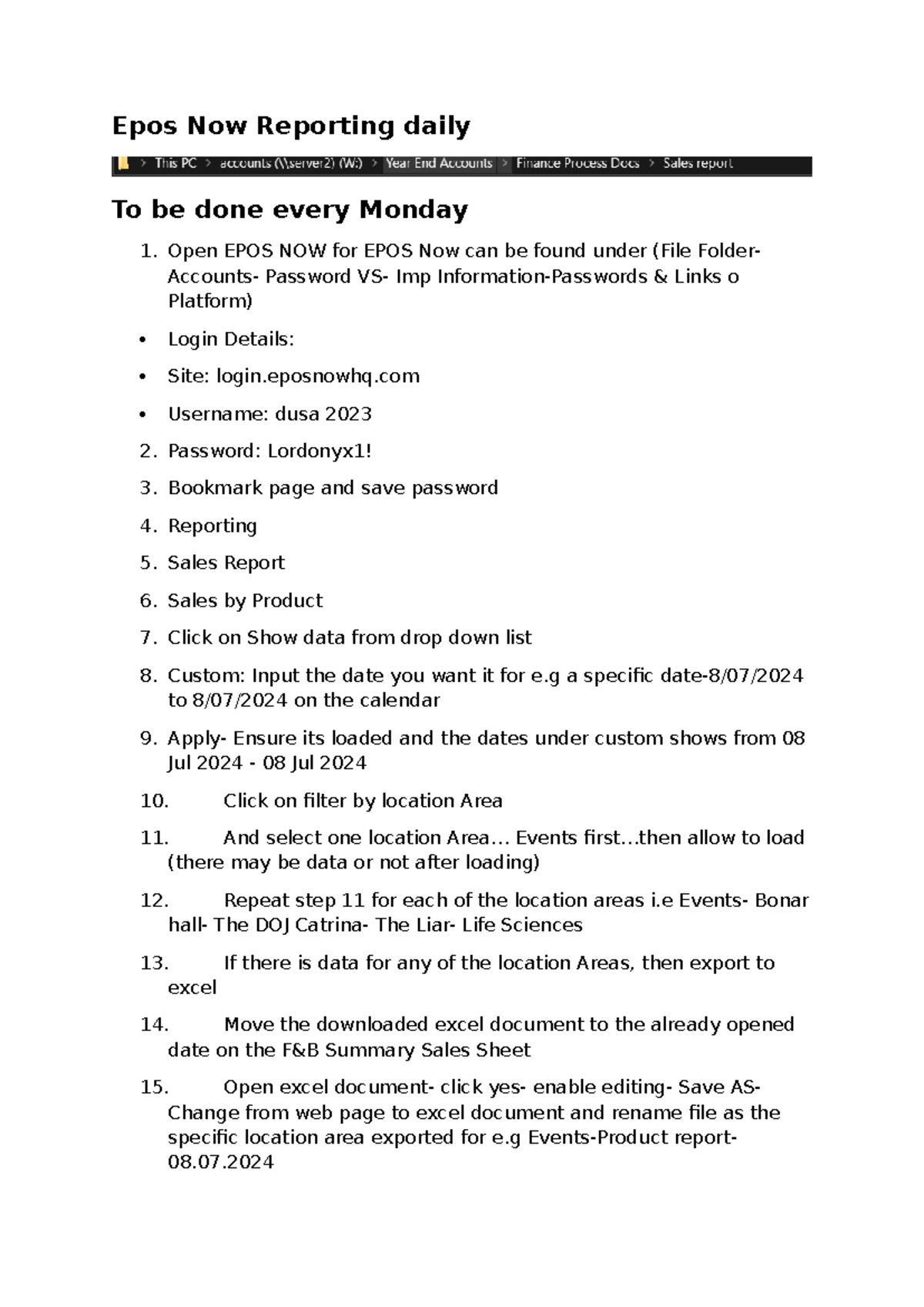 Epos Now Repoting Notes - Epos Now Reporting daily To be done every ...