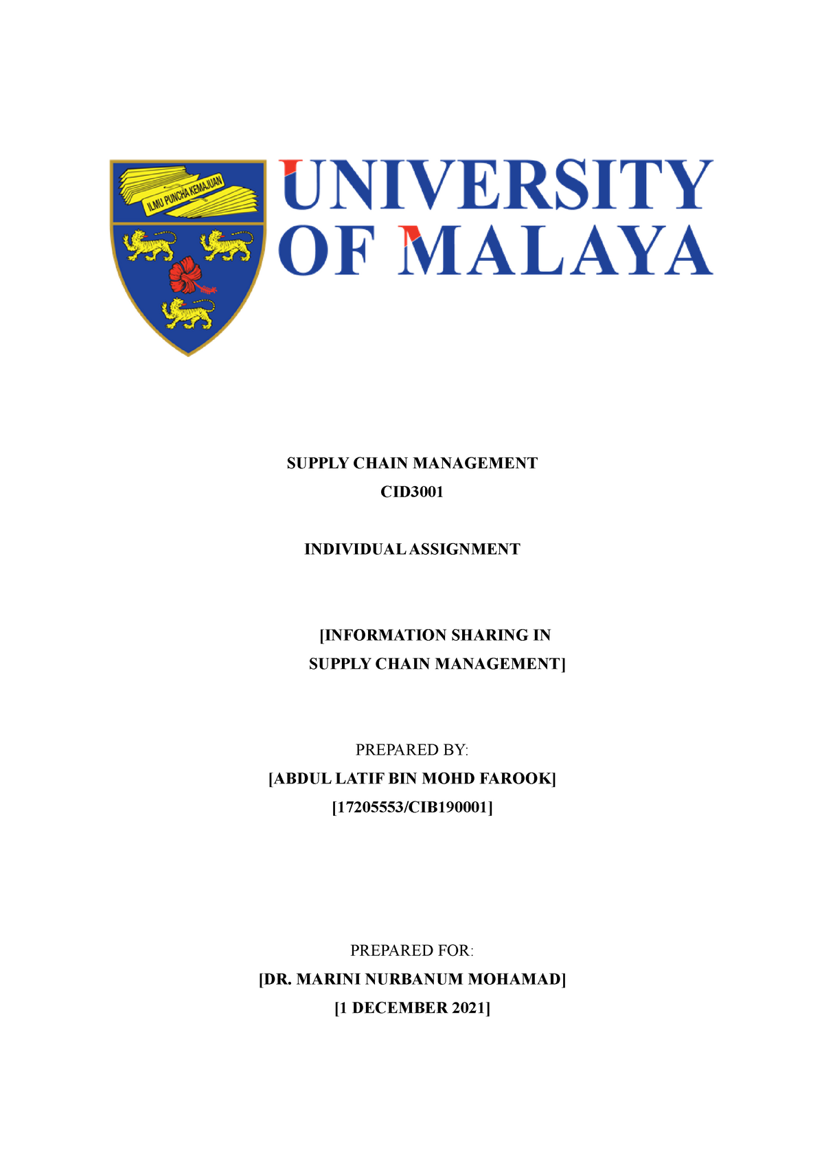 supply chain management individual assignment