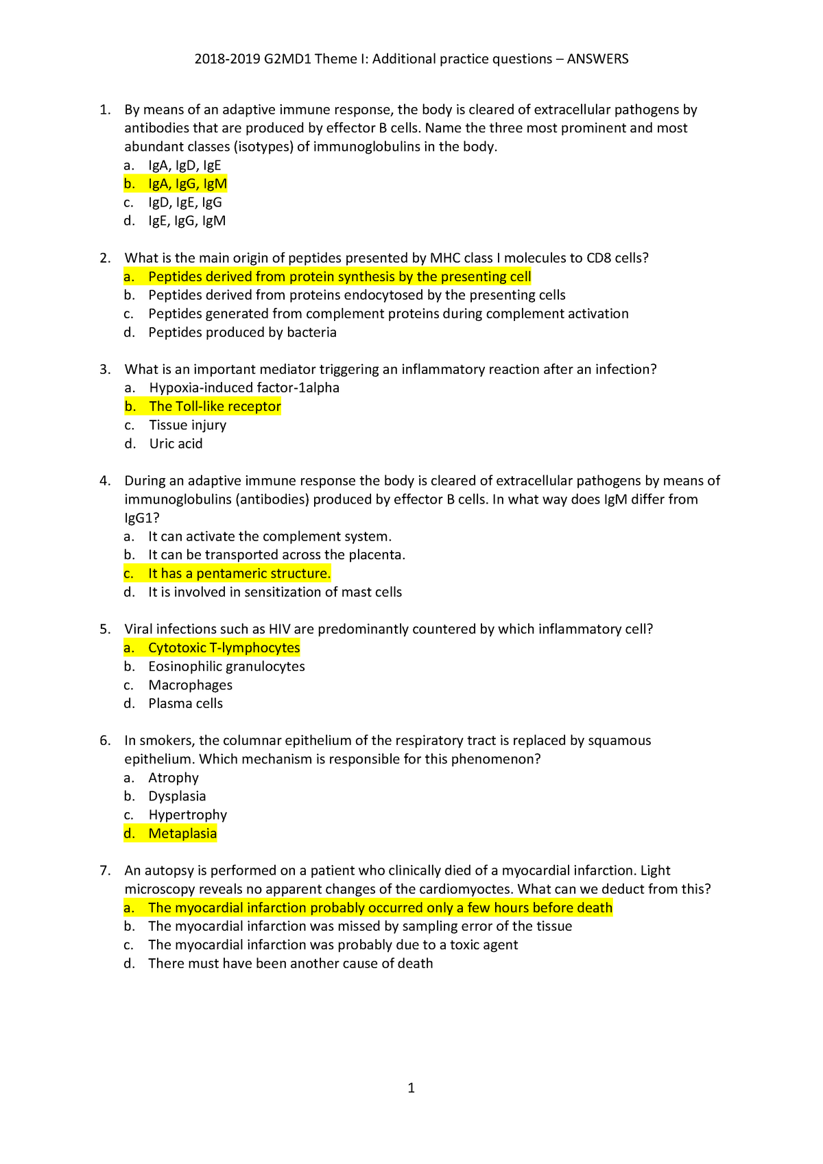 2018-2019 MD1 Theme I - Test exam questions 2 with answers - additional ...