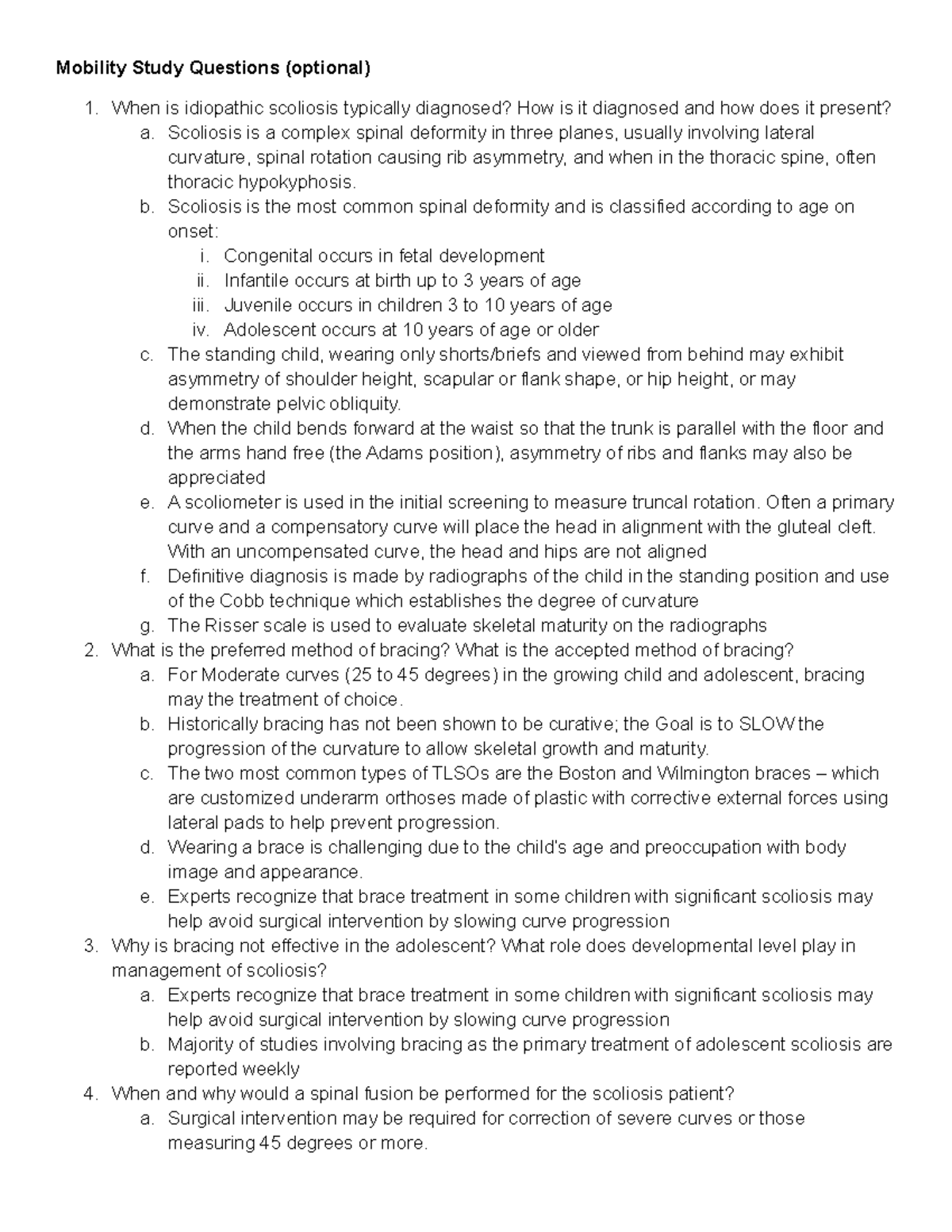 Mobility Study Questions - Scoliosis is a complex spinal deformity in ...