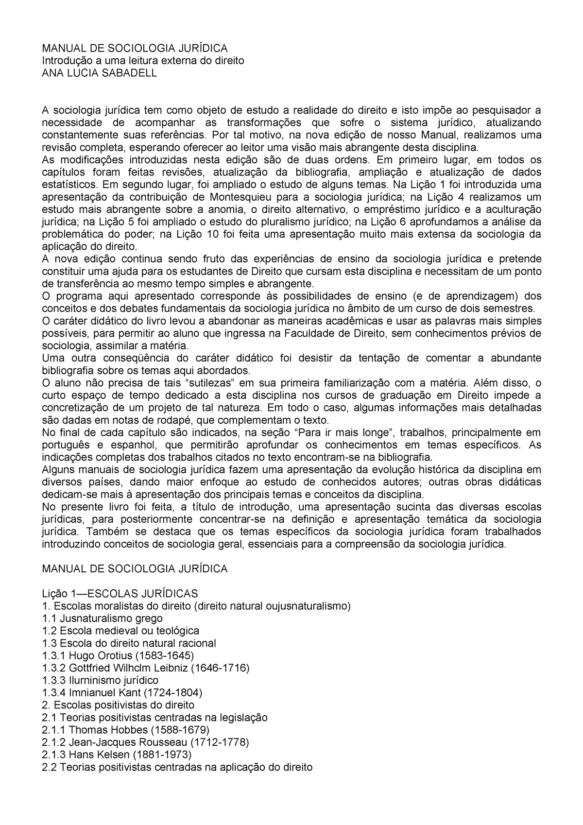 Manual De Sociologia Juridica Ana Lucia Sabadell Manual De Sociologia JurÍdica Introdução A 0030