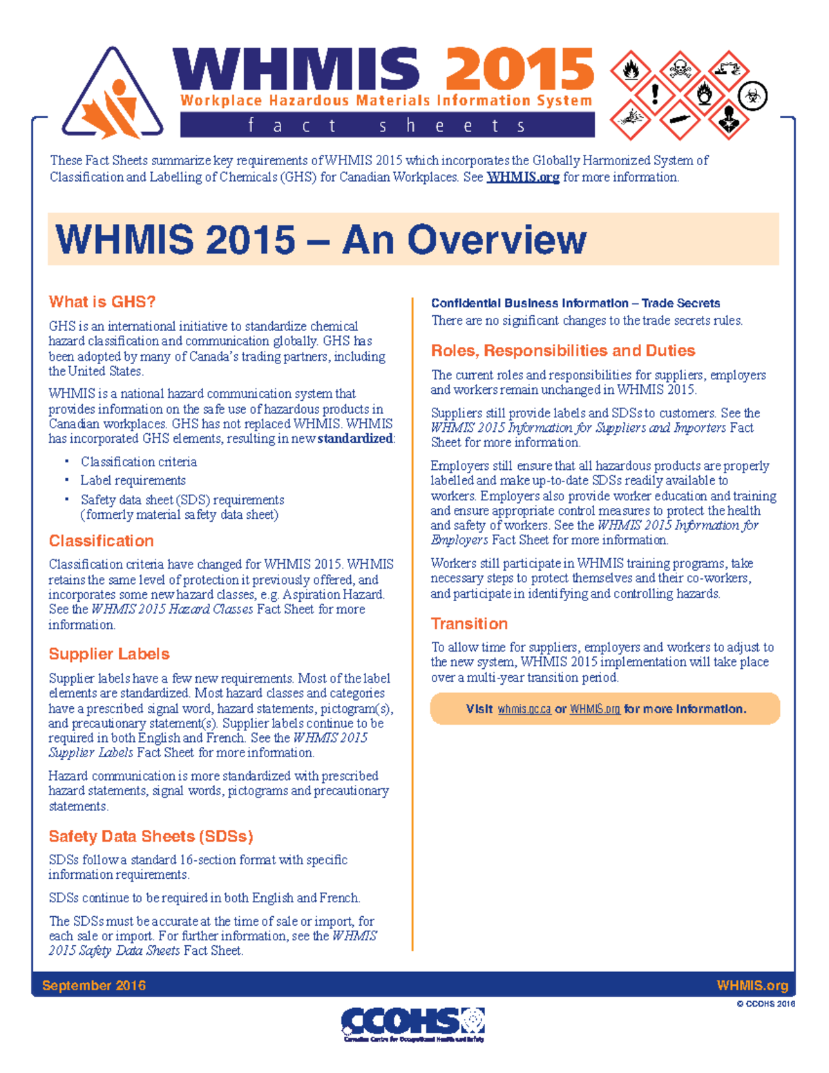 Whmis GHS - Overview - finance - September 2015 WHMIS Classification ...