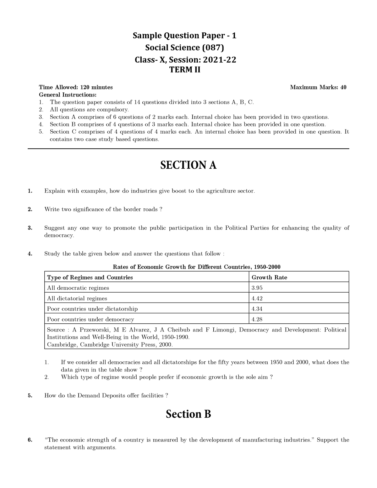 Social science term 2 sample question paper 01 - B.A Economics - HRC ...