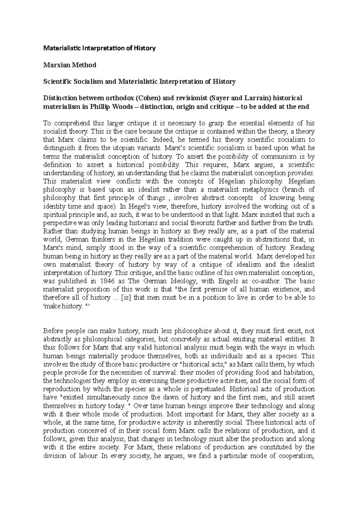 Marx MPP - marx's ideas and views on historical materialism - Materialistic Interpretation of ...