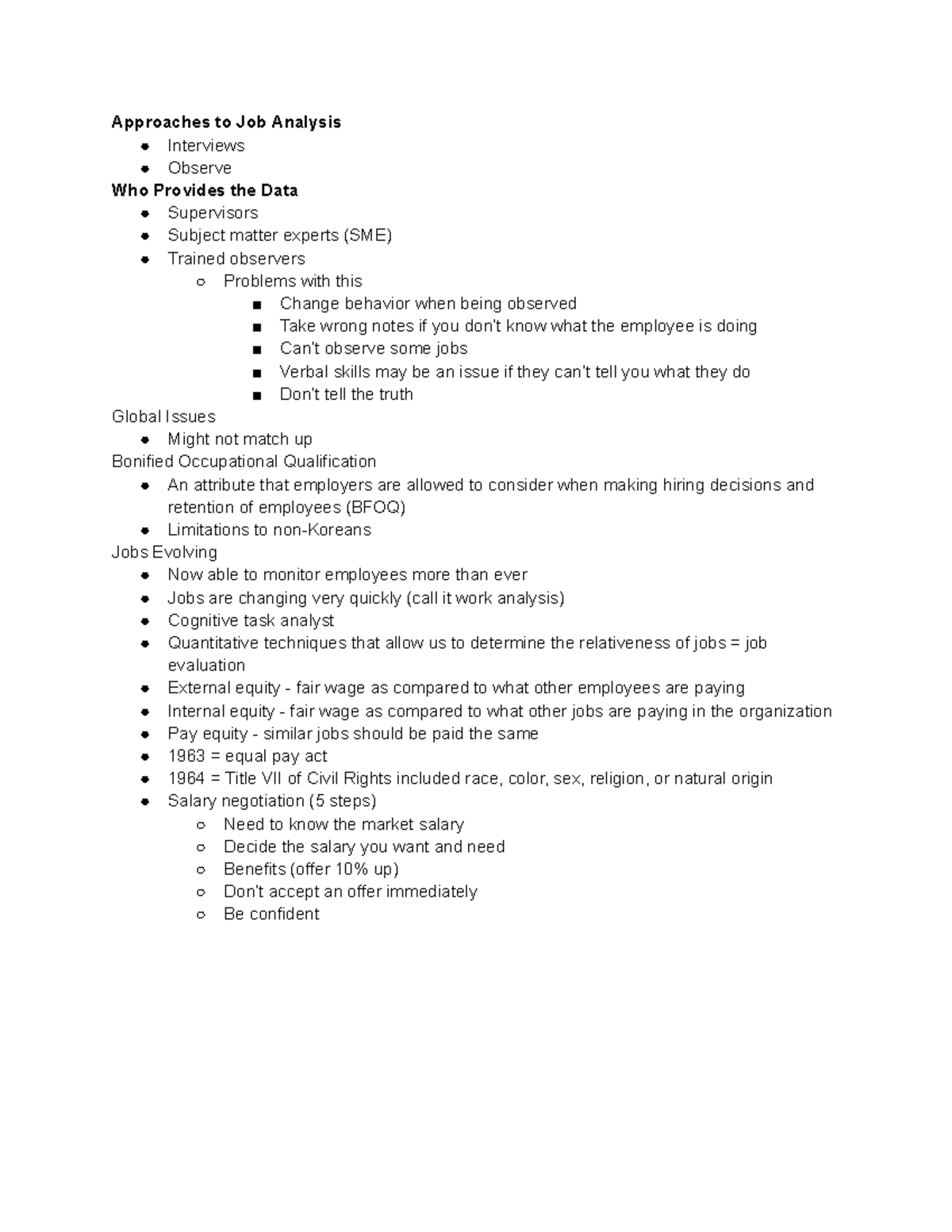 Chapter 3 Lecture Notes - Approaches to Job Analysis Interviews Observe ...