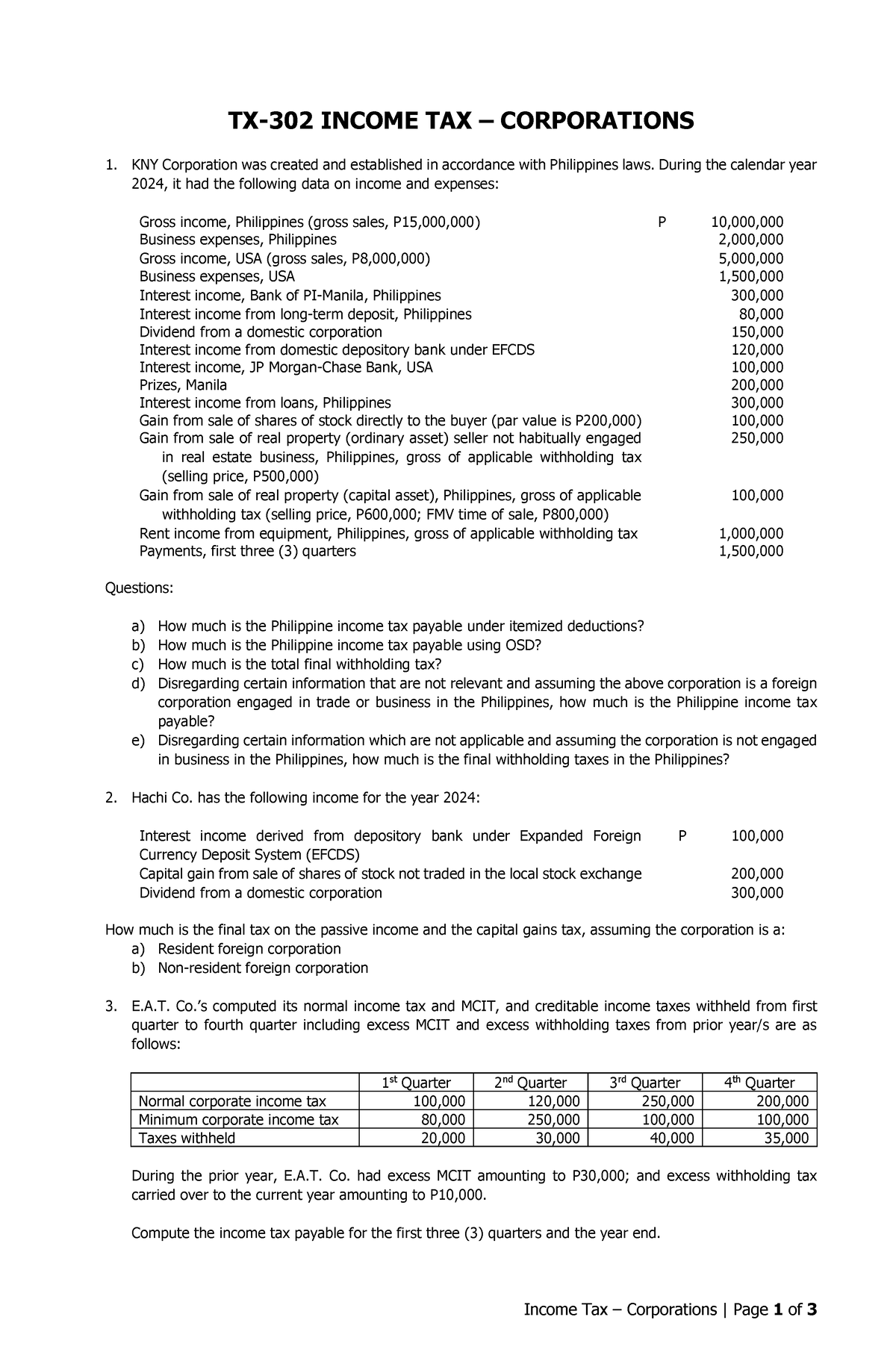 TX-302 - THIS IS TAX 302 HANDOUTS - Income Tax – Corporations | Page 1 ...