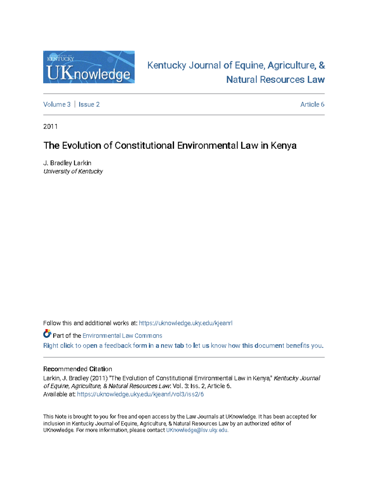 The Evolution Of Constitutional Environmental Law In Kenya Bradley 