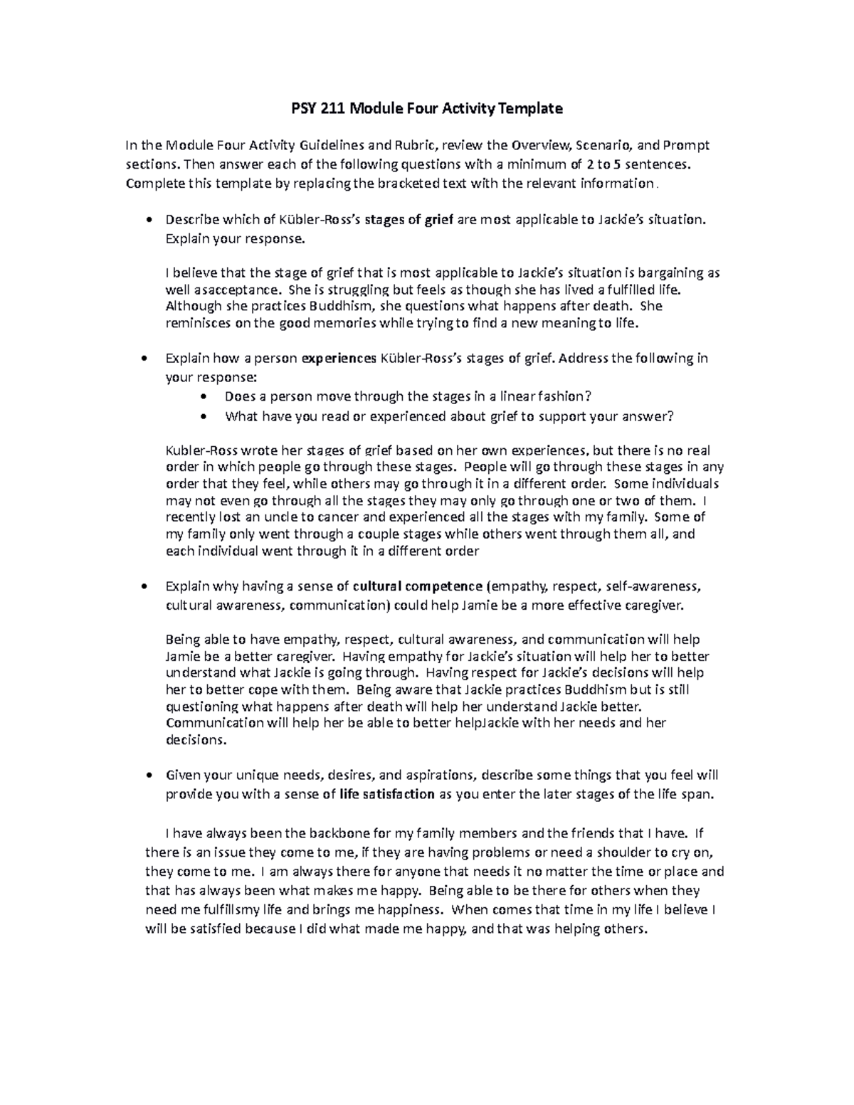 PSY 211 Module Four Activity Template - Then answer each of the ...