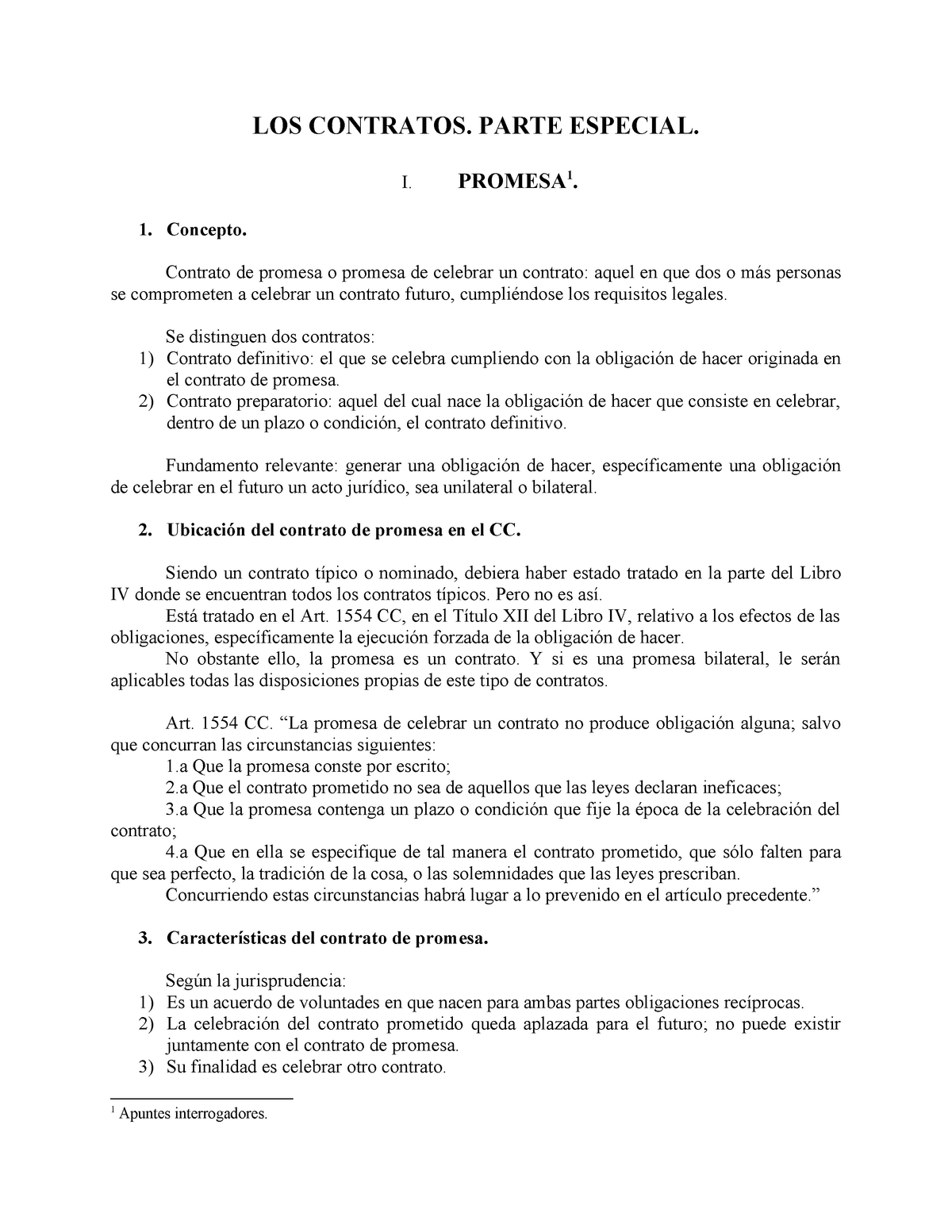 Civil Vii Contratos Parte Especial Los Contratos Parte Especial I Promesa 1 1 Concepto 4563