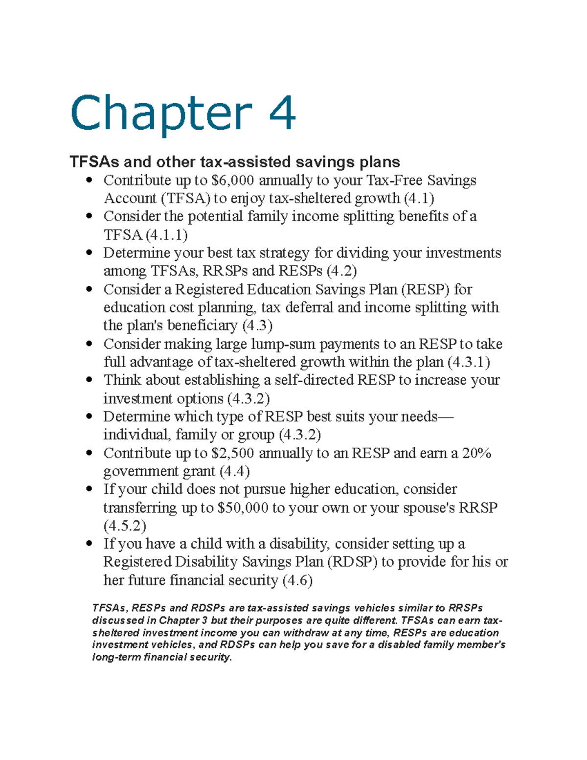 Income tax chapter 4 - Lecture notes 4 - Chapter 4 TFSAs and other tax ...