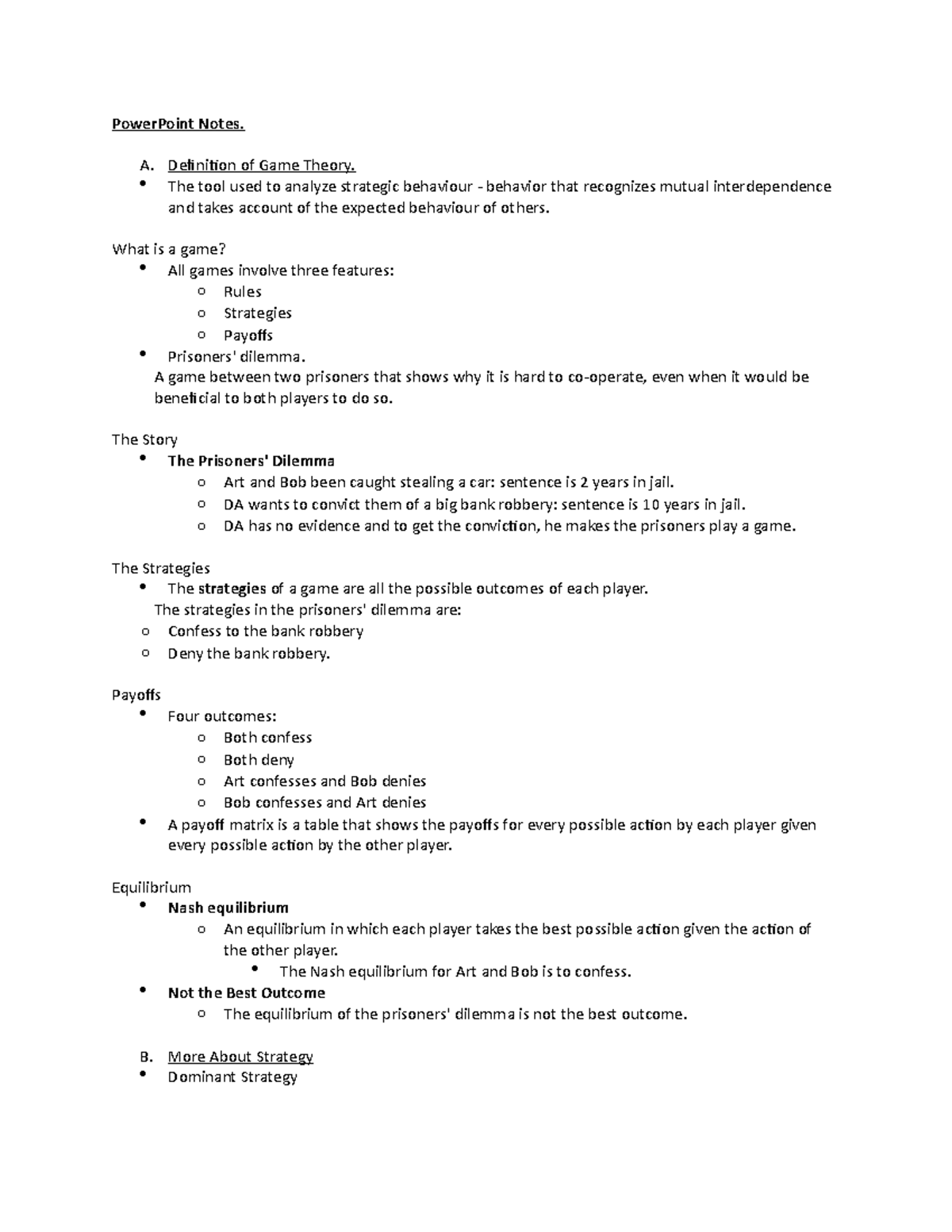 Class 6 - Game Theory - Lecture notes Week 6 - ECON 1010H - TrentU - Studocu