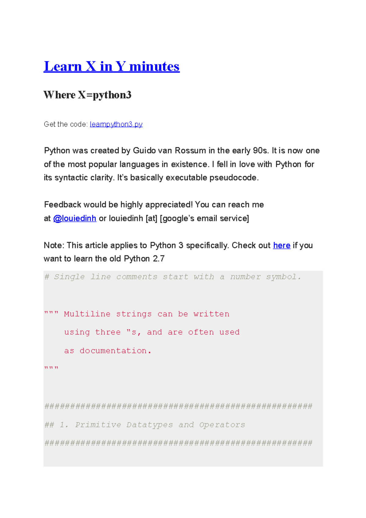 Learn X in Y minutes Notes - Learn X in Y minutes Where X=python Get ...
