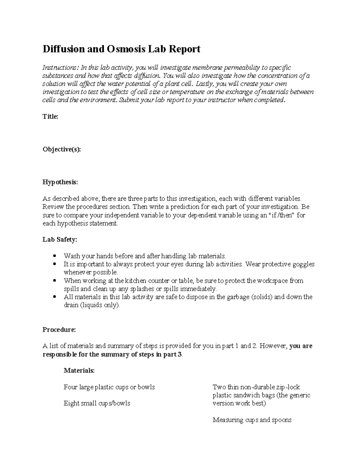 02 06 diffusion osmosis lab report - Diffusion and Osmosis Lab Report ...
