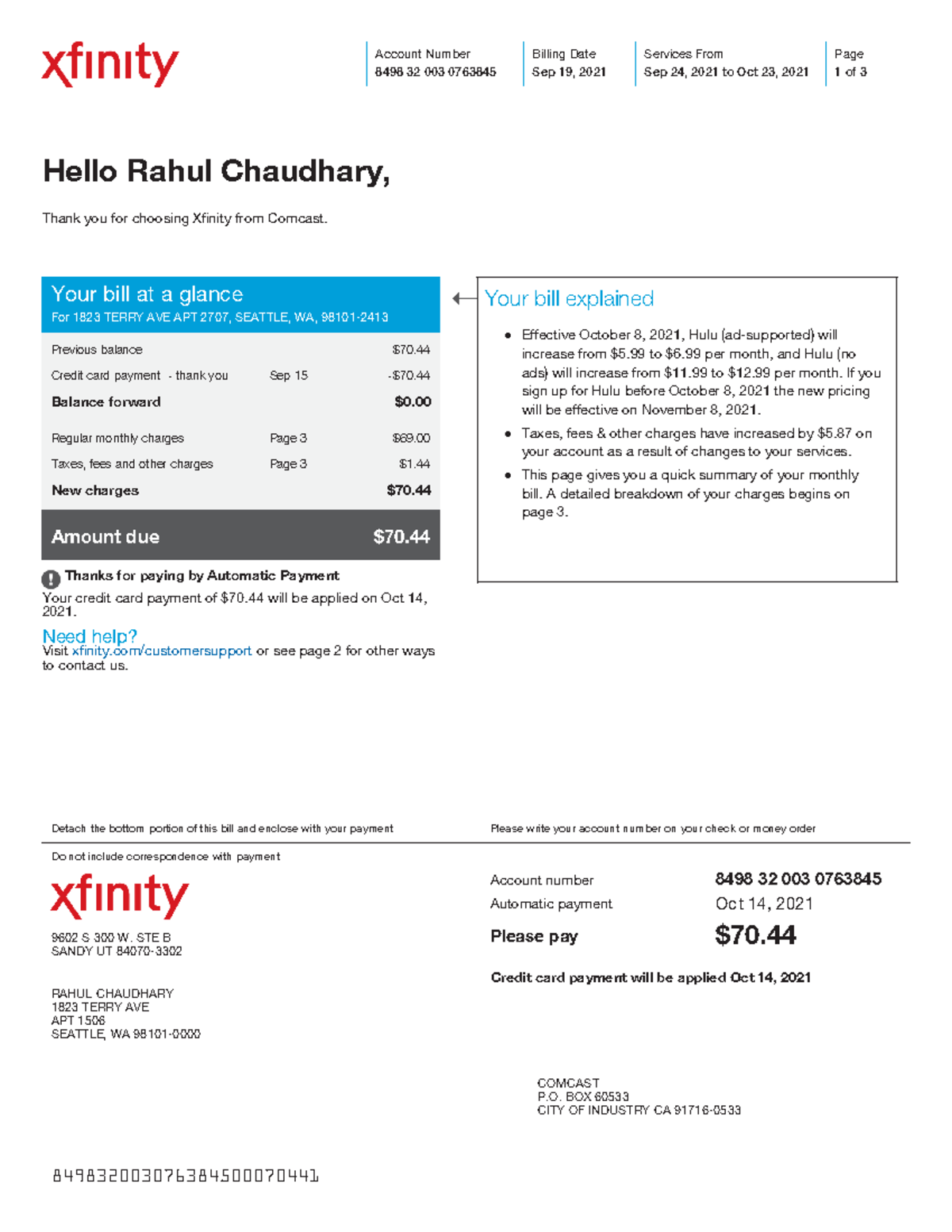 Xfinity Bill Summary and Updates Studocu