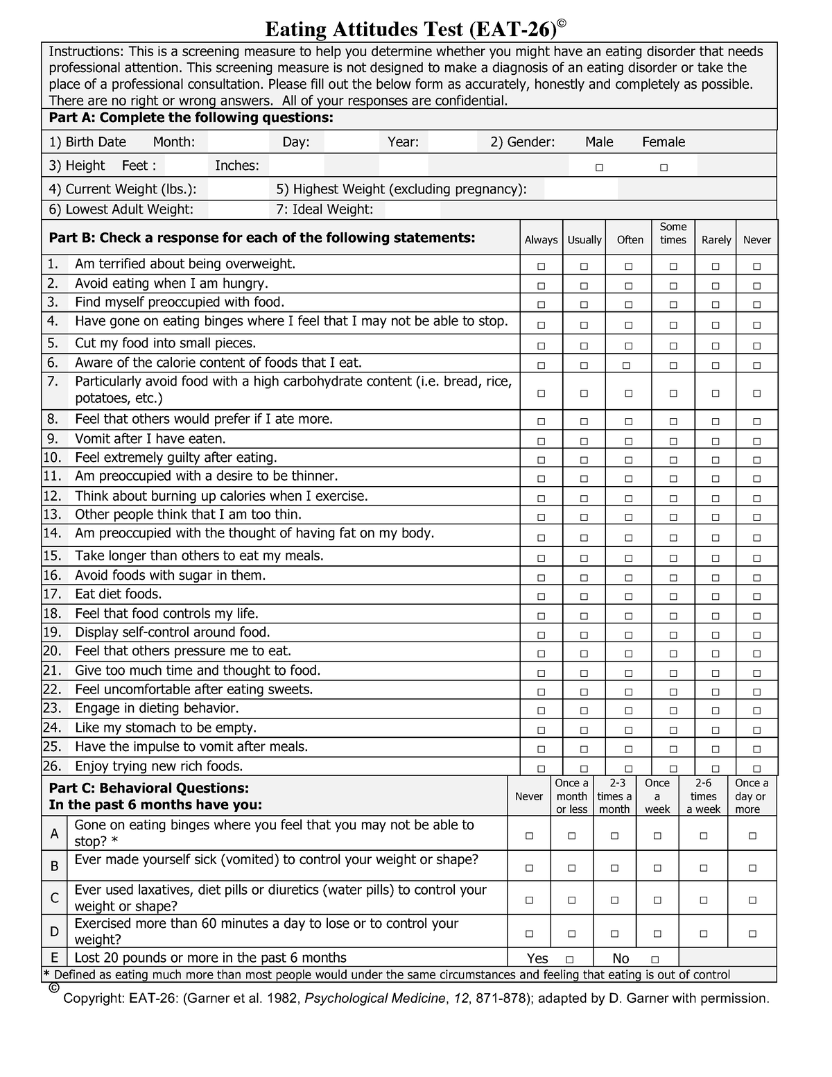 Eating attitudes test eat-26 - Eating Attitudes Test (EAT-26 ...