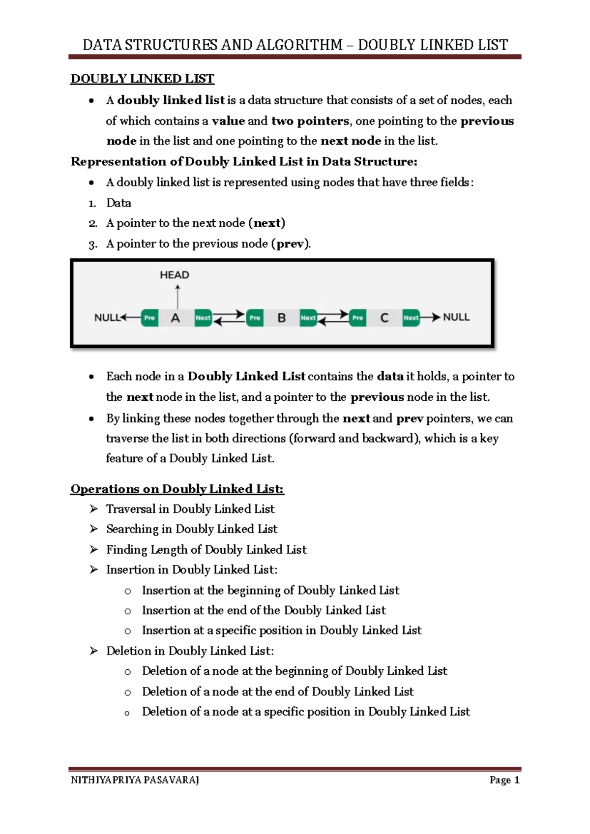 Doubly Linked List - DOUBLY LINKED LIST A doubly linked list is a data ...
