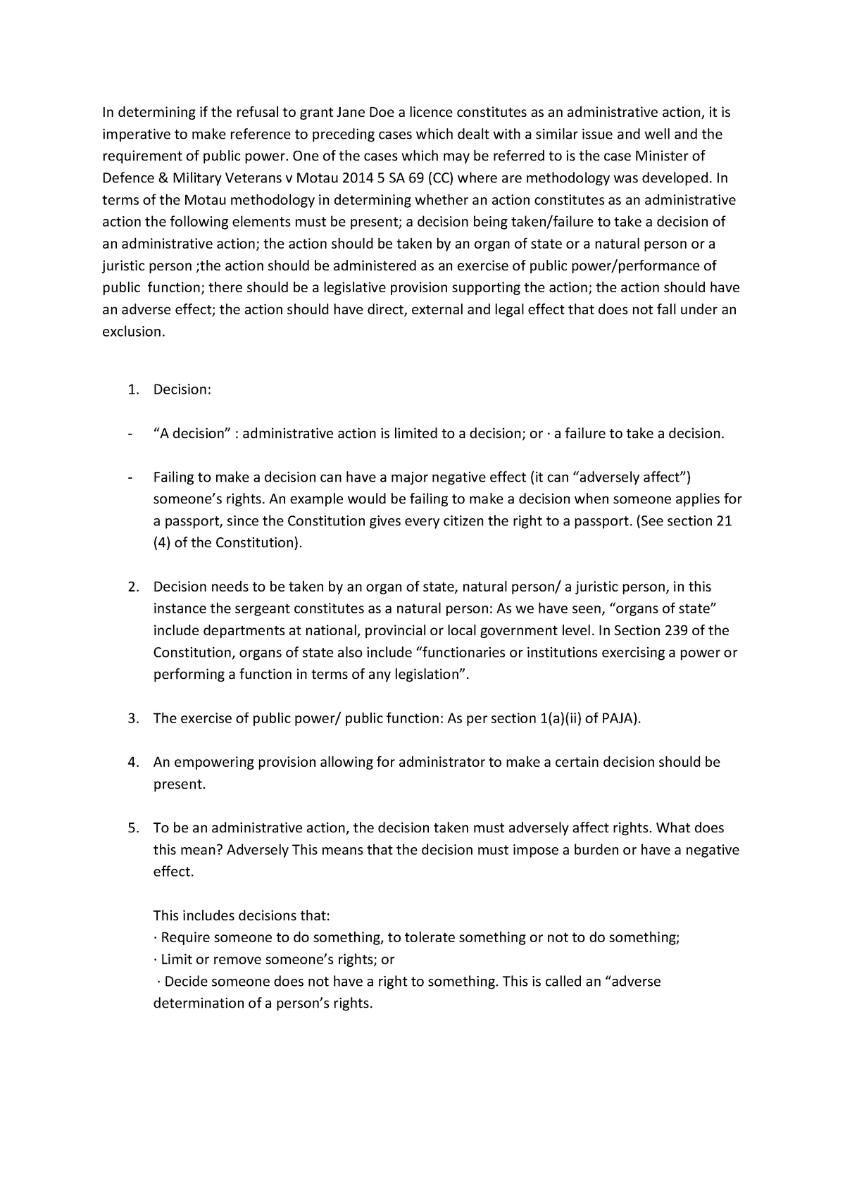 Administrative LAW Motau Methodology practice material - In determining ...