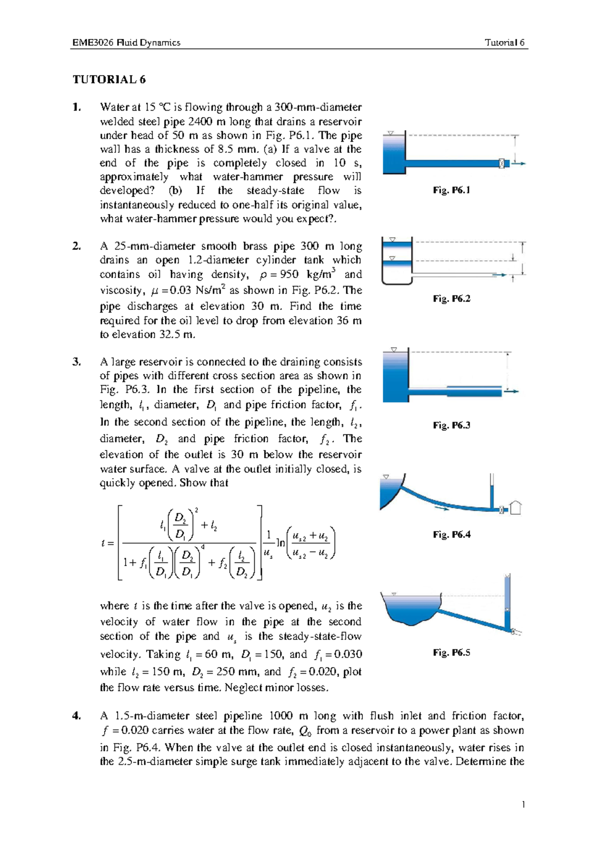 140055 EME3026 Tutorial 6 EME3026 Fluid Dynamics Tutorial 6 TUTORIAL