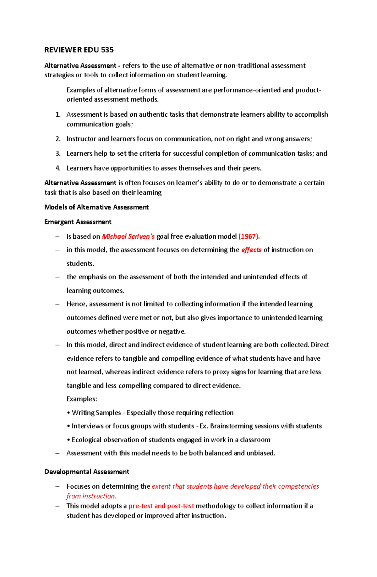 Reviewer EDU 535 ASSESSMENT OF LEARNING 2 - REVIEWER EDU 535 ...