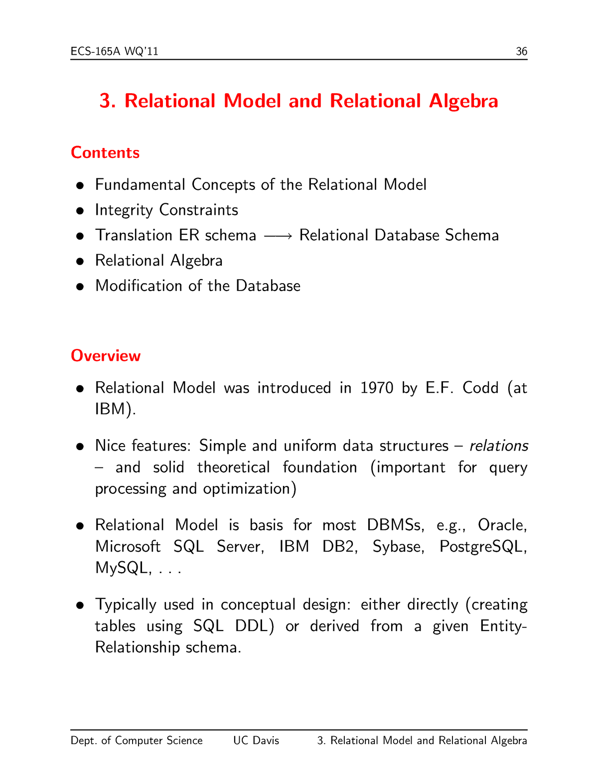 3-ra - Database - 3. Relational Model And Relational Algebra Contents ...