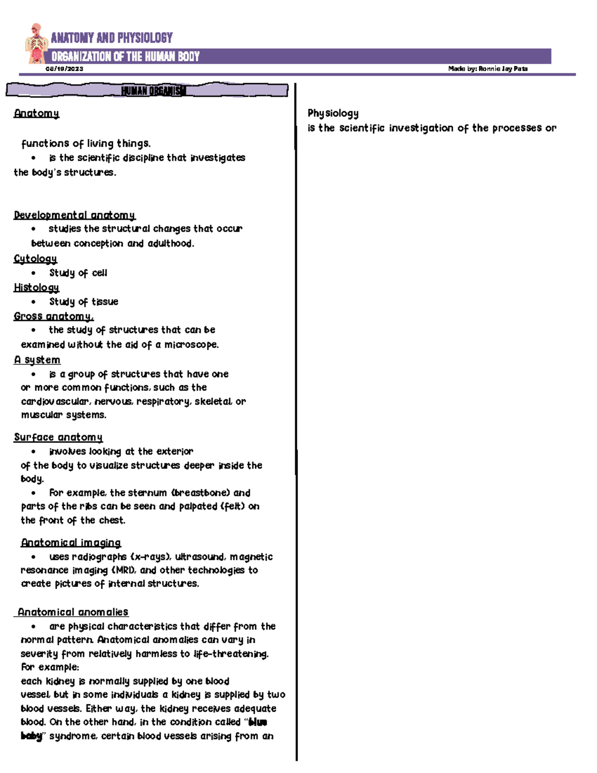 Anaphy 1 - hasudhgajdhfdsl - AnAtomy And physiology orgAnizAtion of the ...