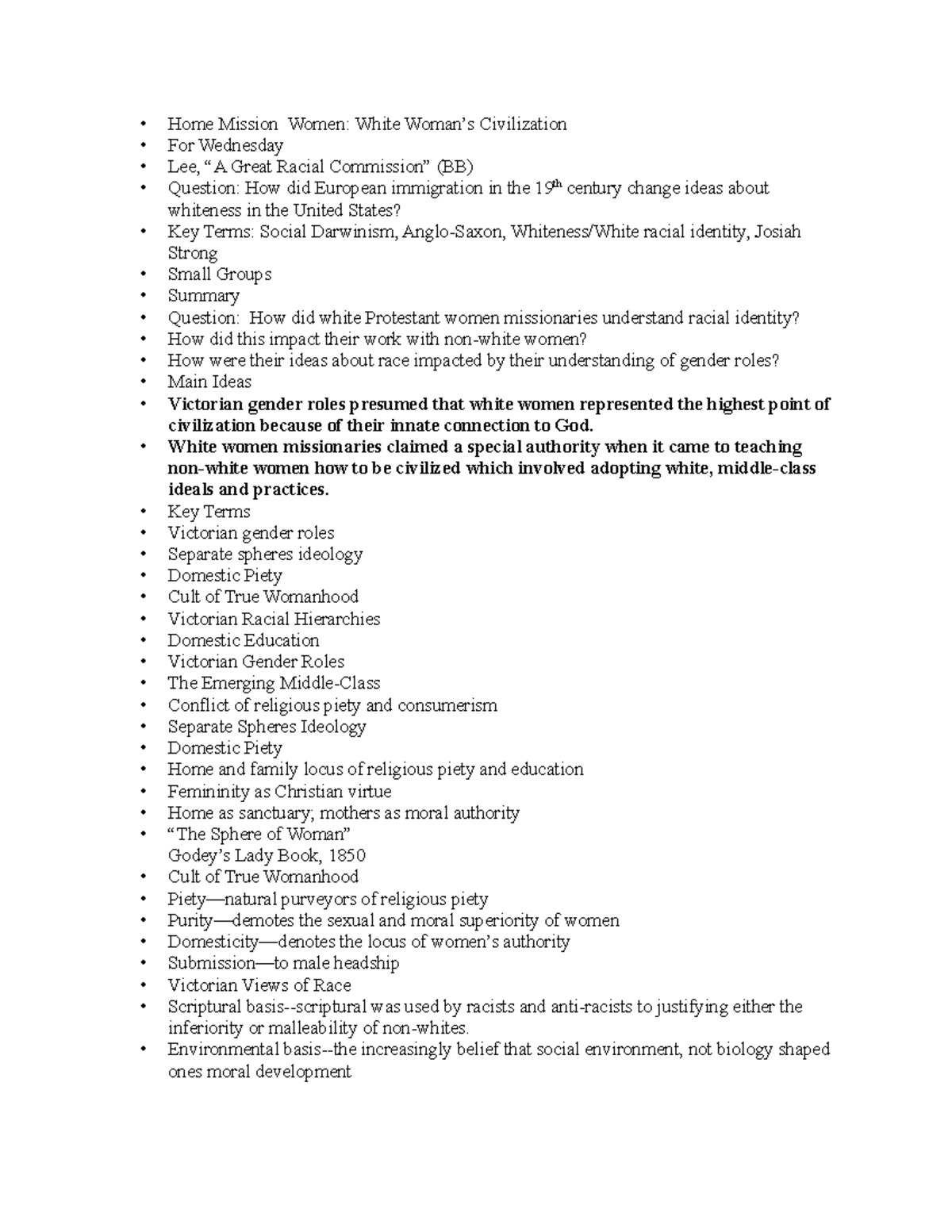 Home mission notes