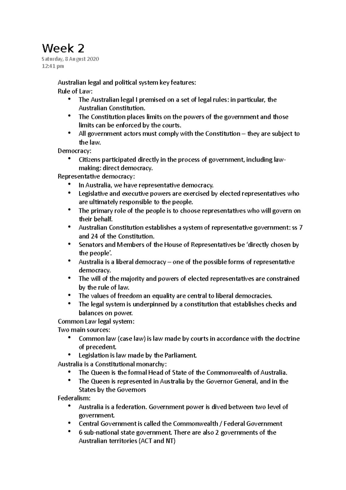 Week 2 - Lecture notes 2-3 - Week 2 Saturday, 8 August 2020 12:41 pm ...