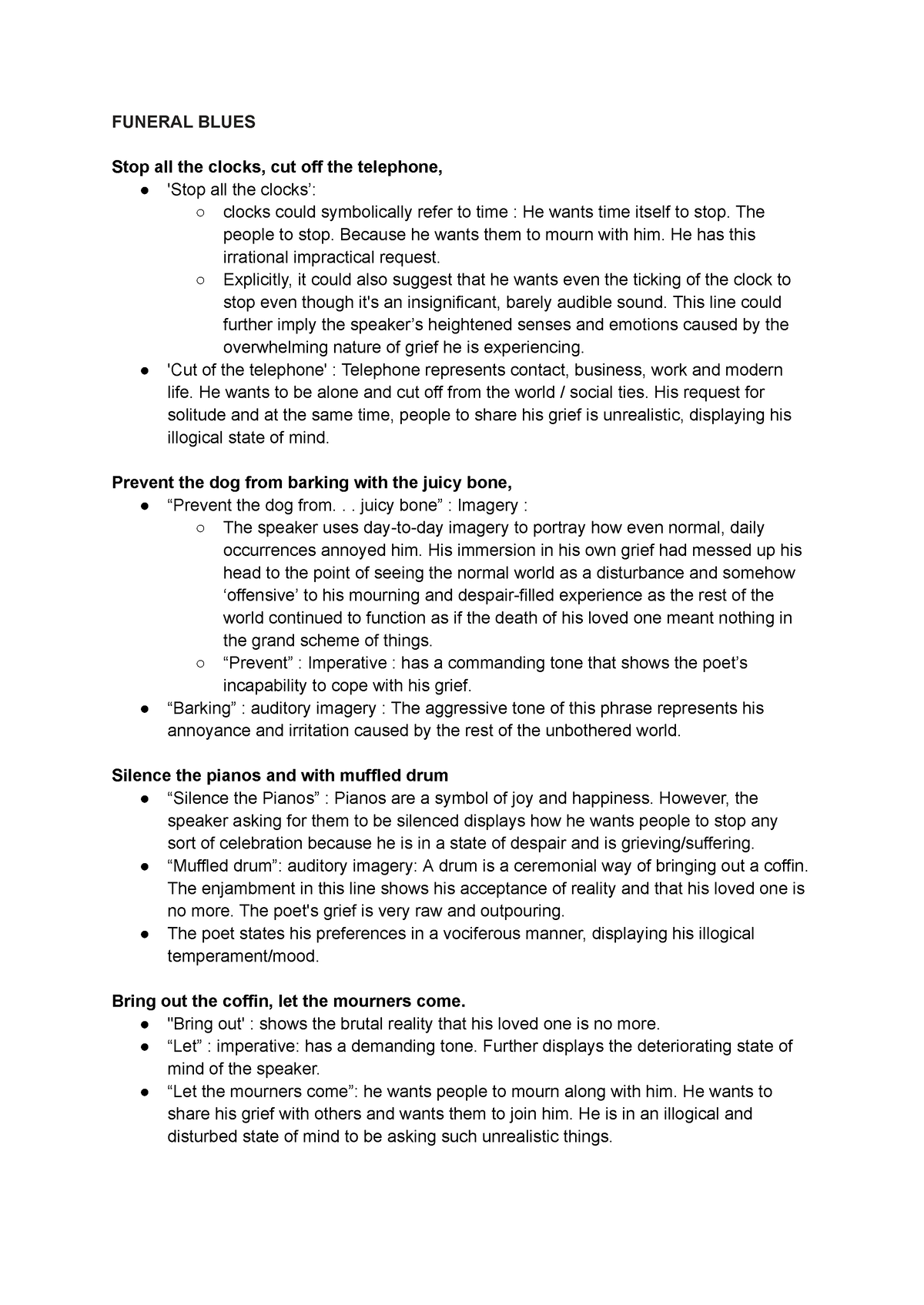 Funeral Blues by W. H. Auden Analysis Notes - Igcse English Literature ...