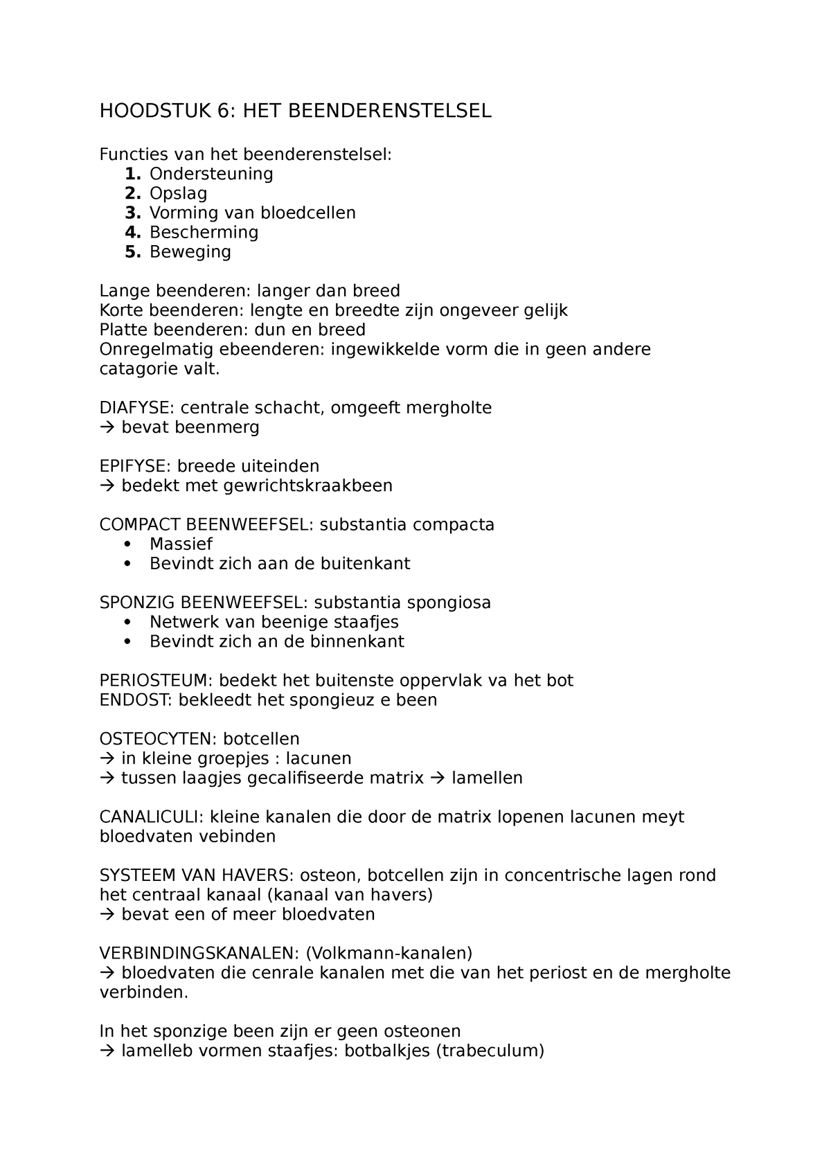 Hoofdstuk 6 Het Beenderstelsel Medische Kennis Hva Studeersnel