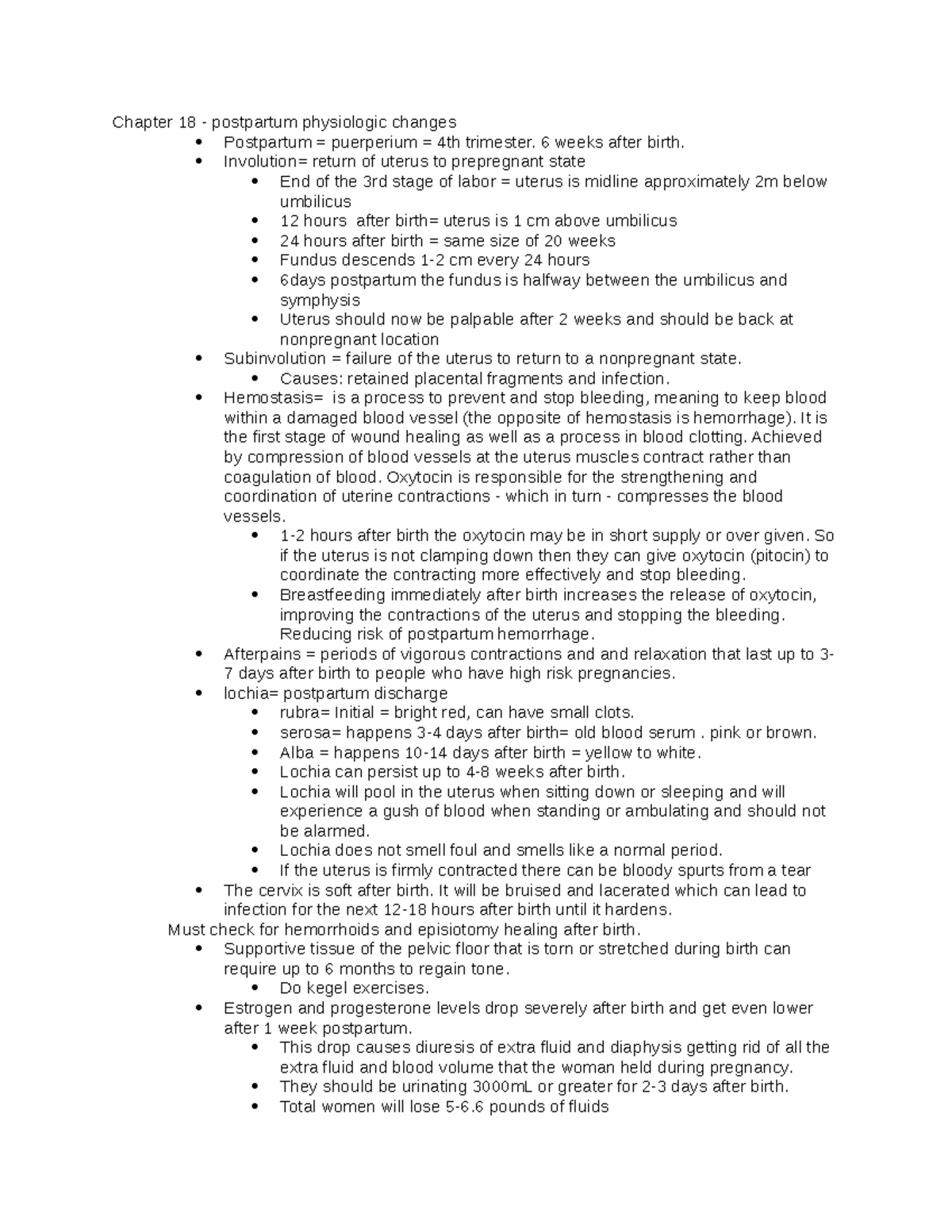 Exam 2 - Good - Chapter 18 - Postpartum Physiologic Changes Postpartum ...