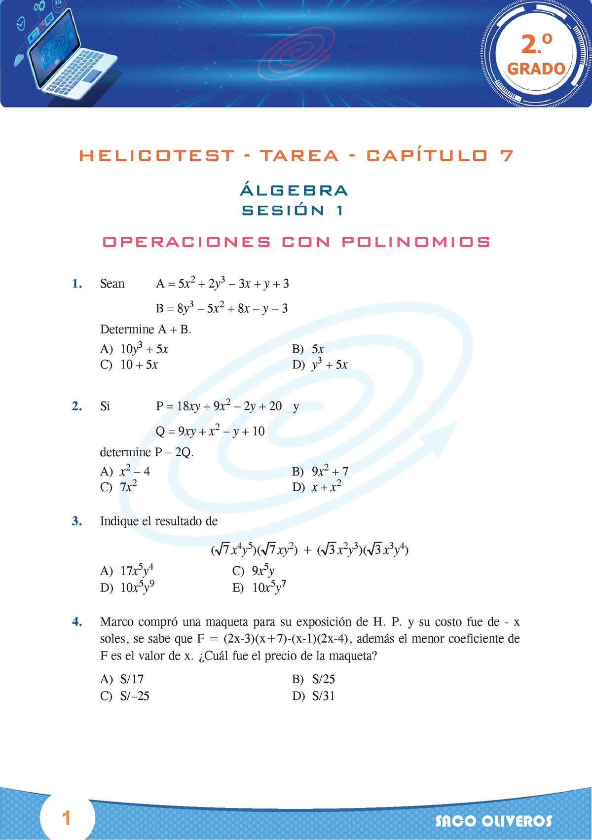 2 Álg 2° S1 Cap 7 Preg Tarea 23 - 1 SACO OLIVEROS HELICOTEST - TAREA ...