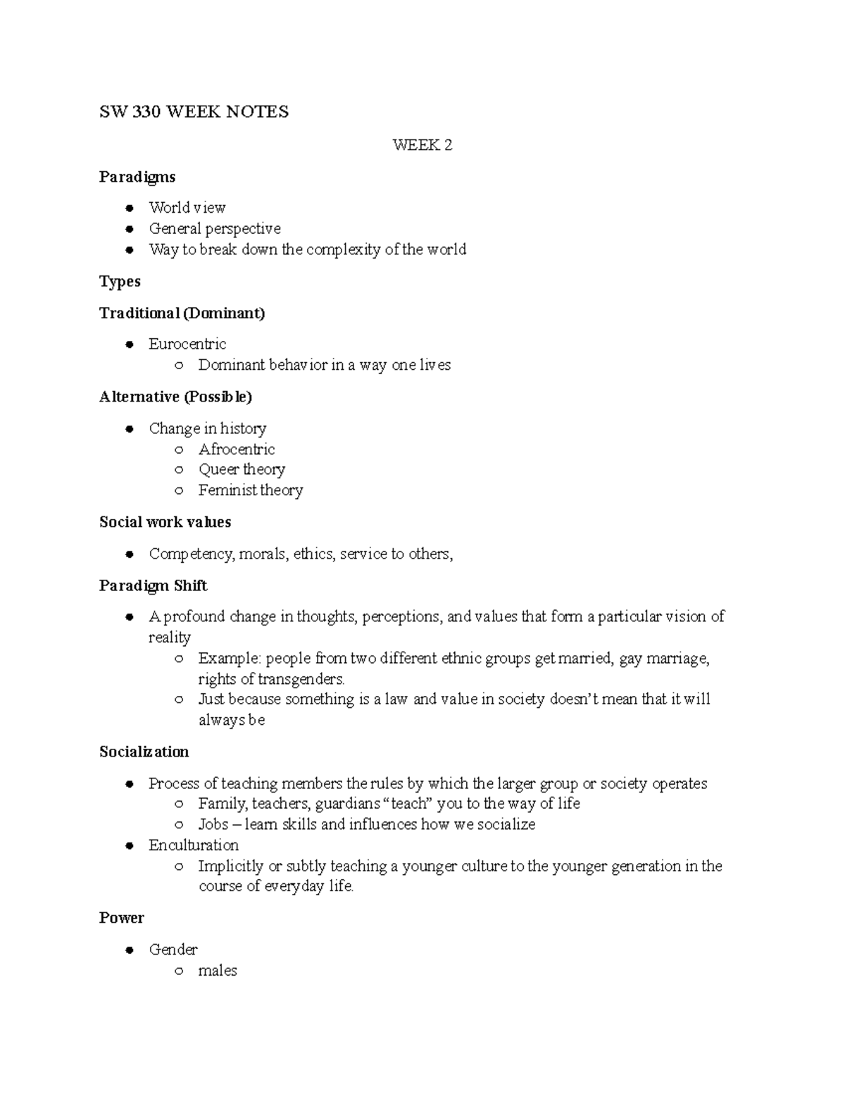 Sw 330 - this course is taught by dr. myrick. it is about human ...