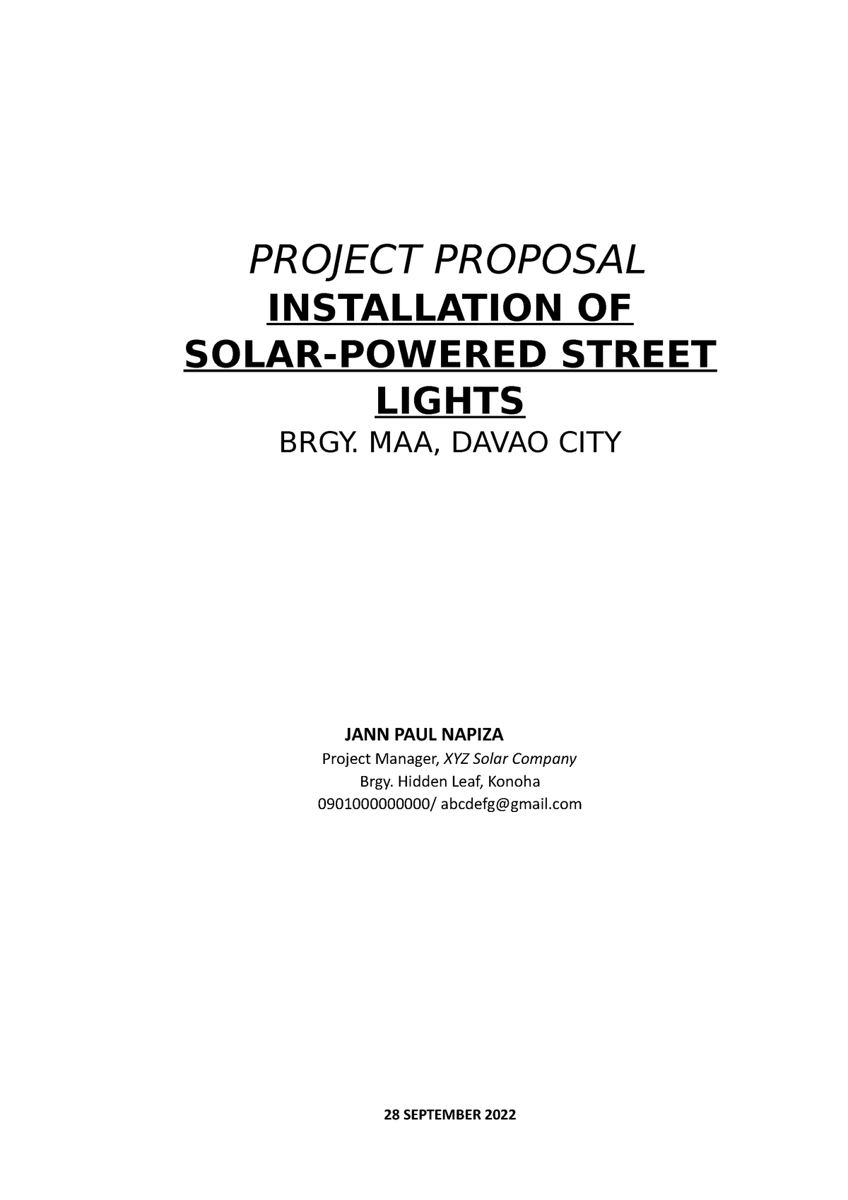 solar street light business plan